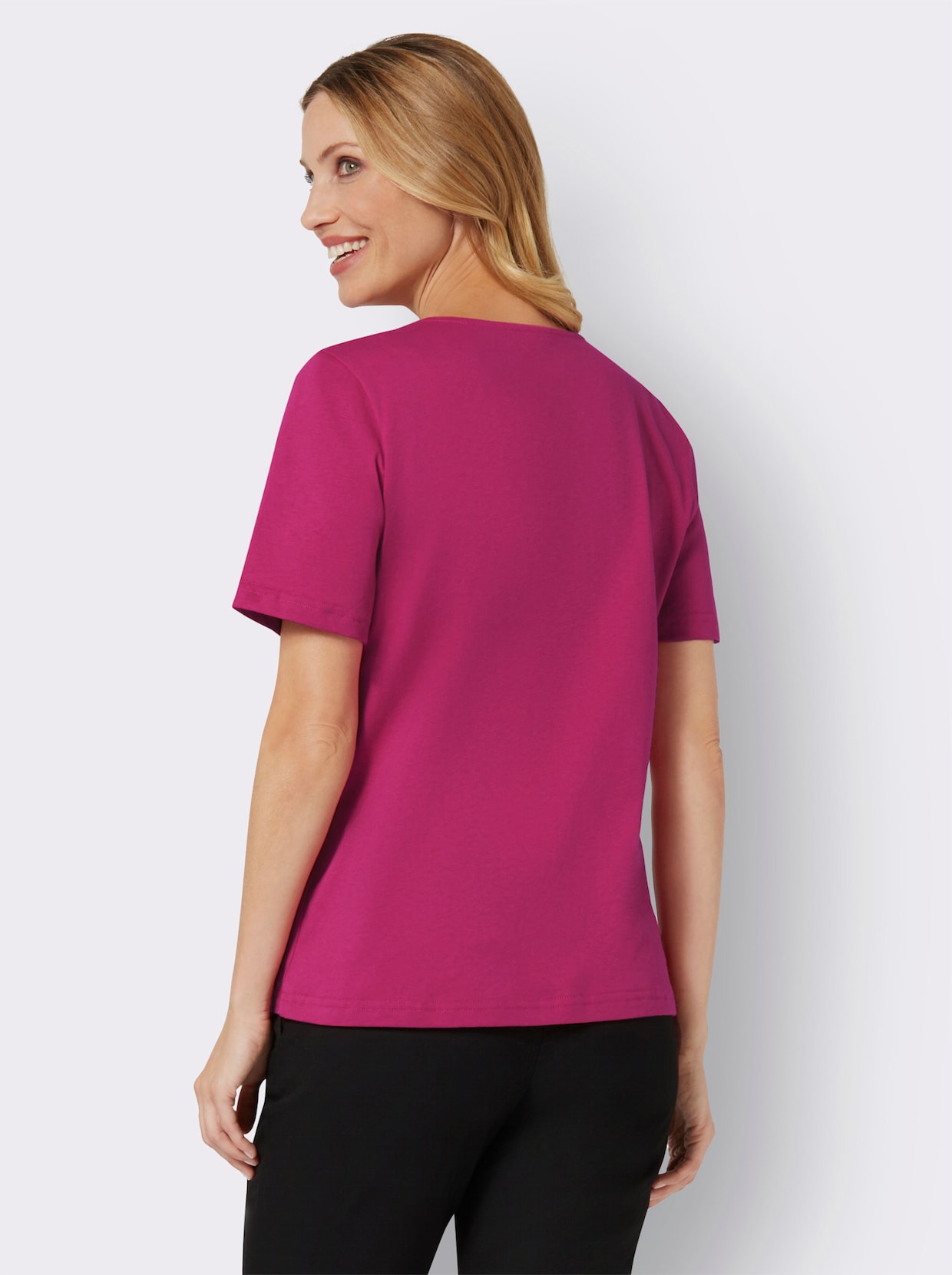 Shirt met ronde hals - fuchsia