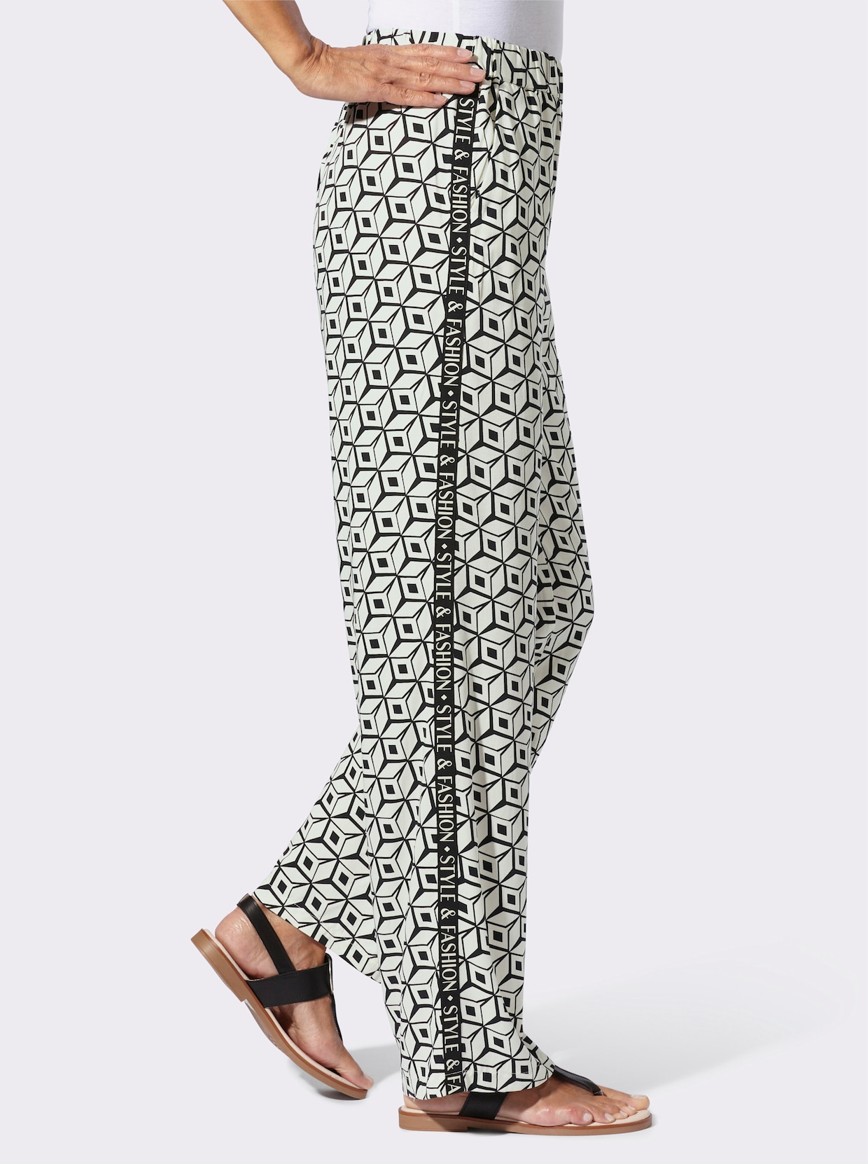 Druckhose - champagner-schwarz-bedruckt