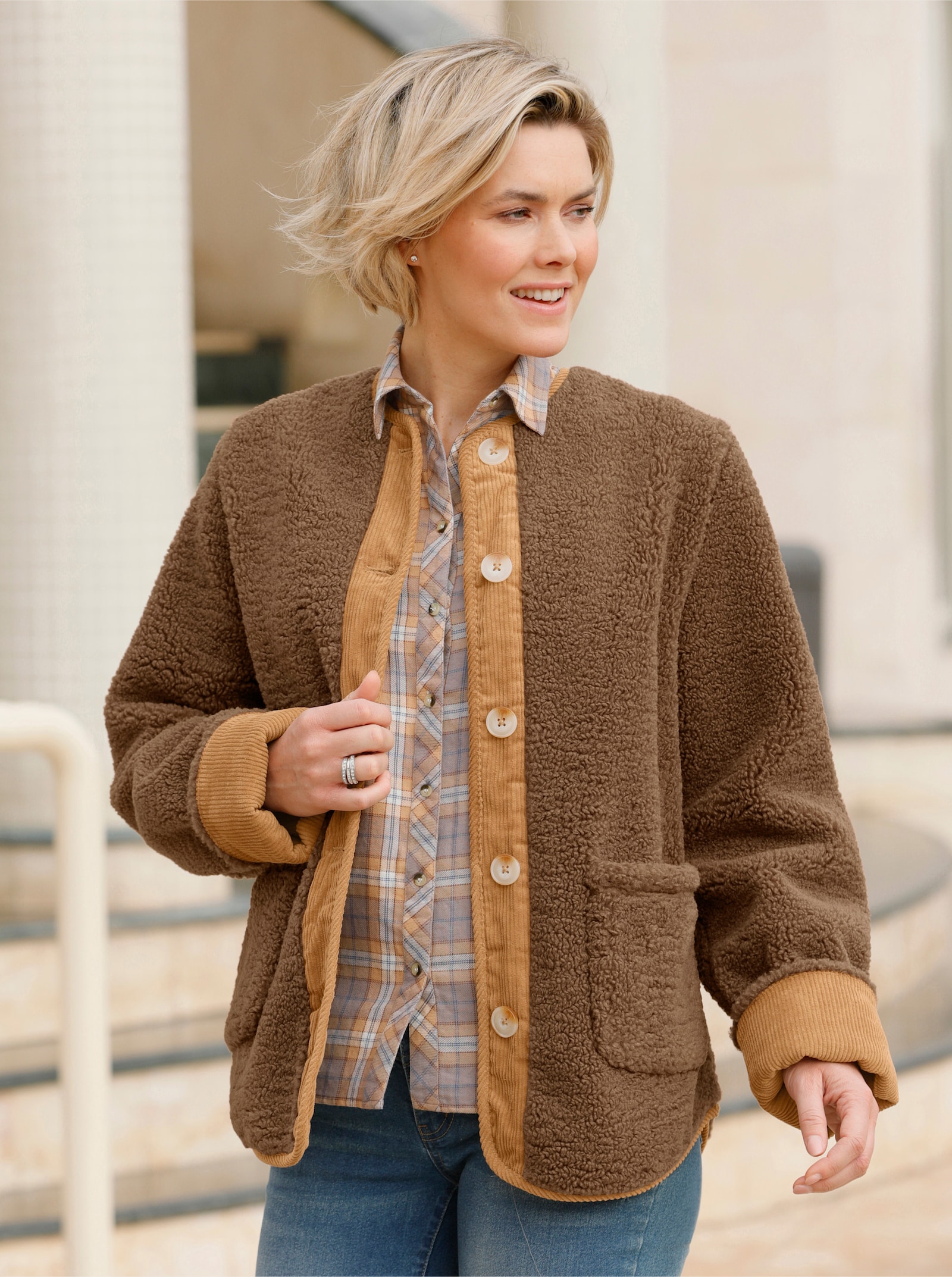 Jacke aus Teddy-Fleece - braun-camel