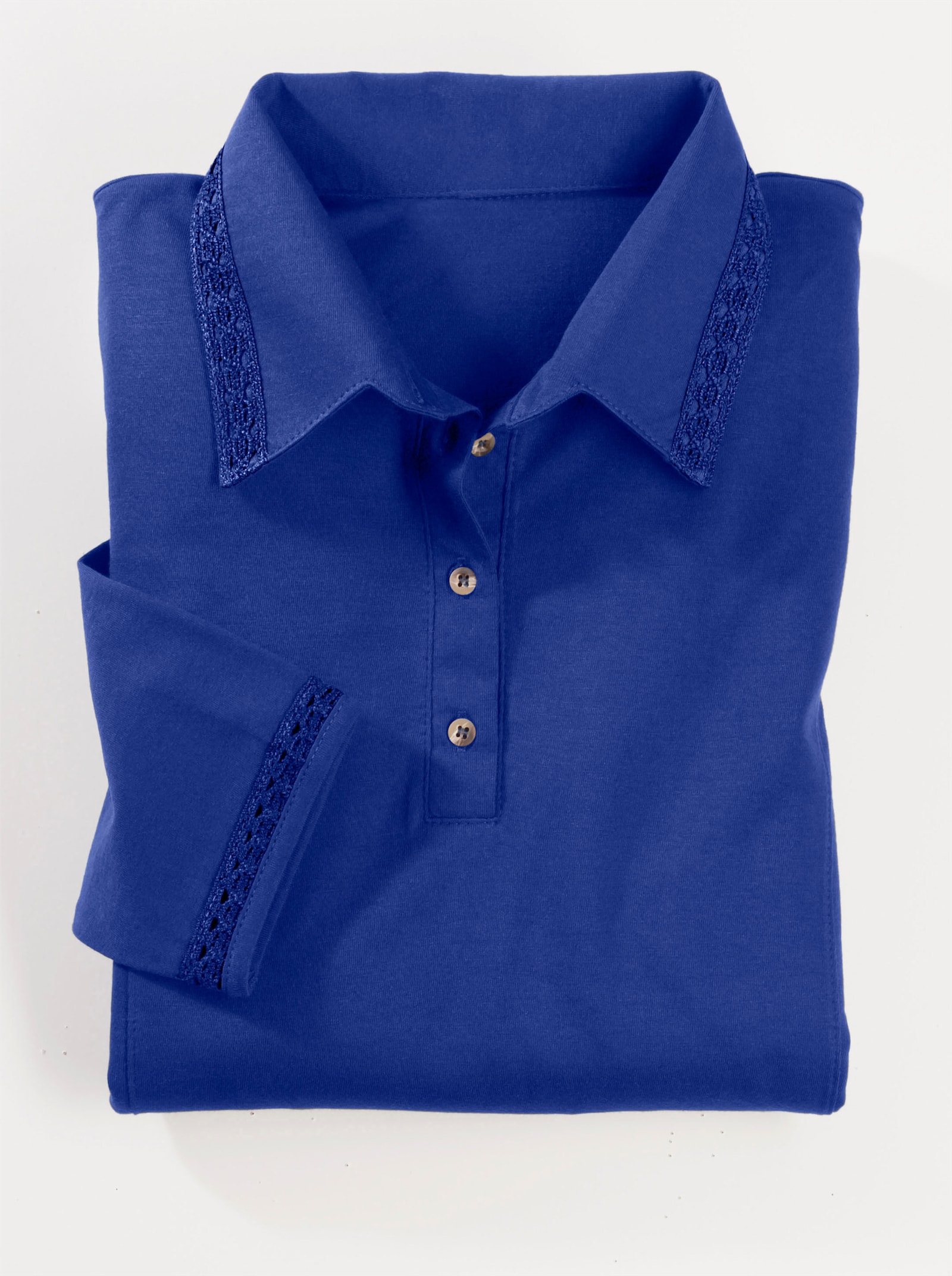Poloshirt met details van gehaakt kant - koningsblauw
