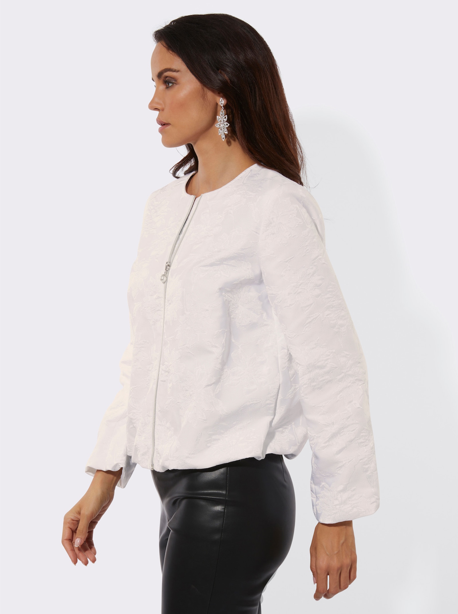 Blusenjacke mit Blütenjacquard-Muster - ecru