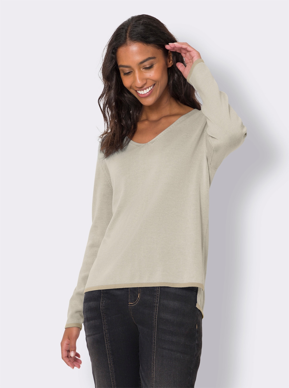 Damen V Ausschnitt Langer Pullover