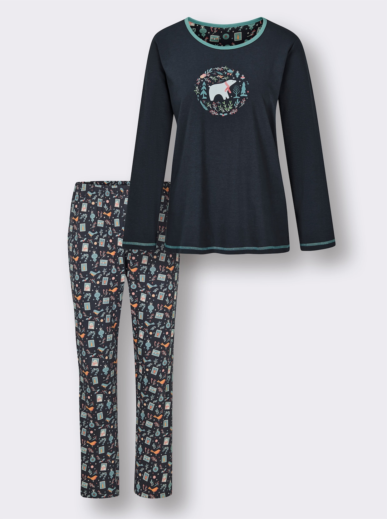 Comtessa Schlafanzug mit bedruckter Hose - rauchblau-ozean-bedruckt