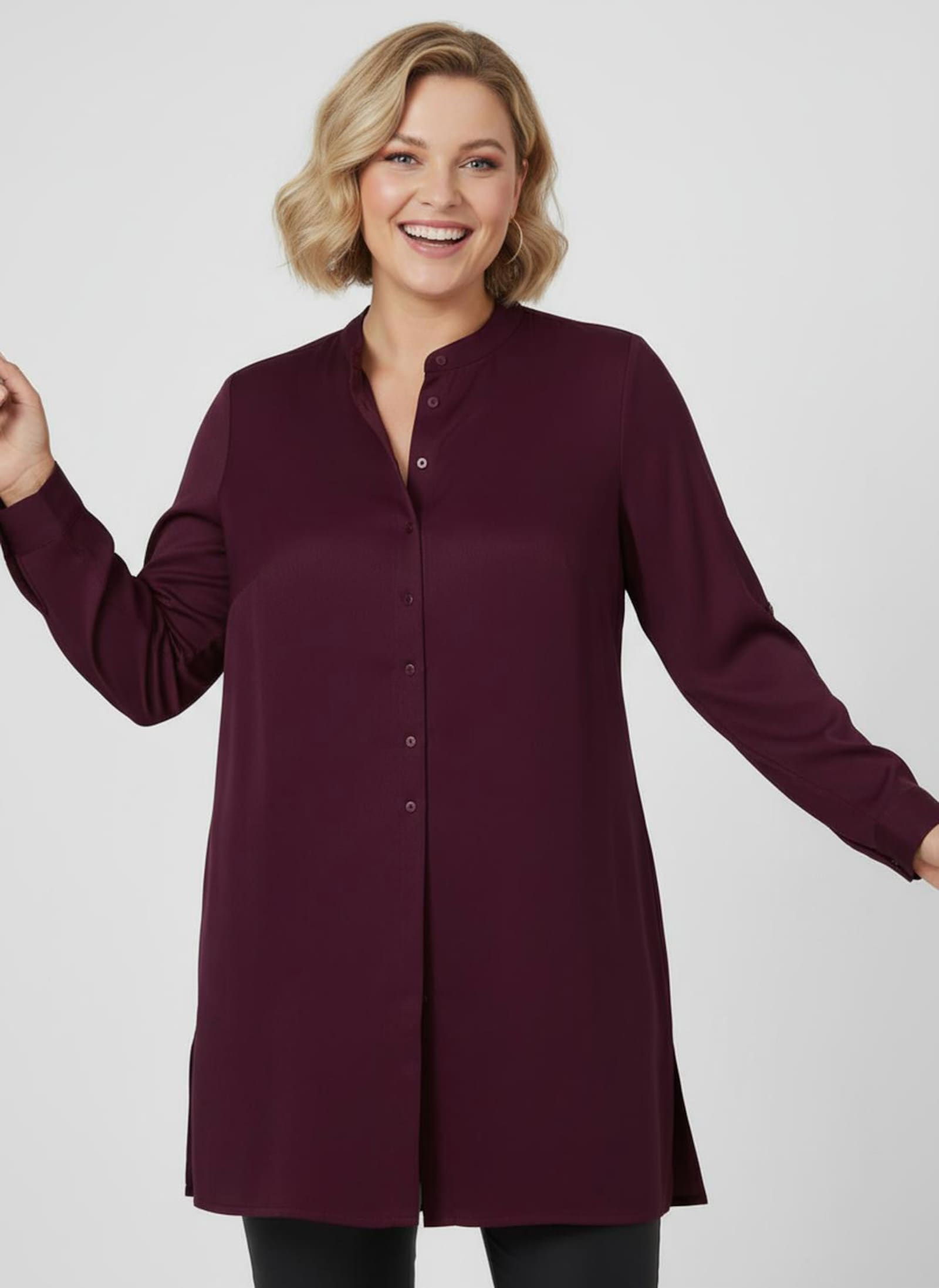 Longbluse mit langen Seitenschlitzen - bordeaux