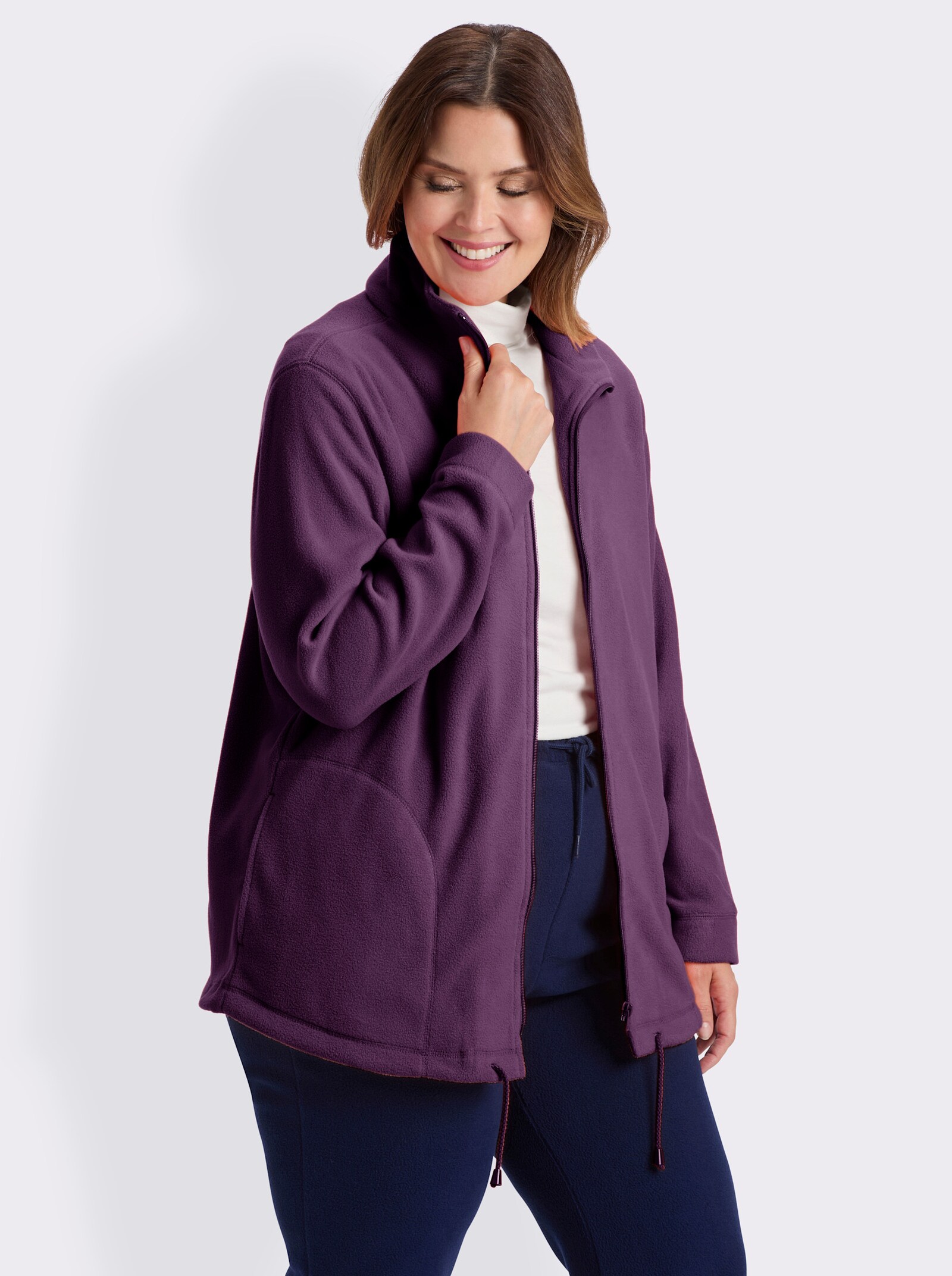 Fleecejacke Kordeldurchzug am Saum - pflaume