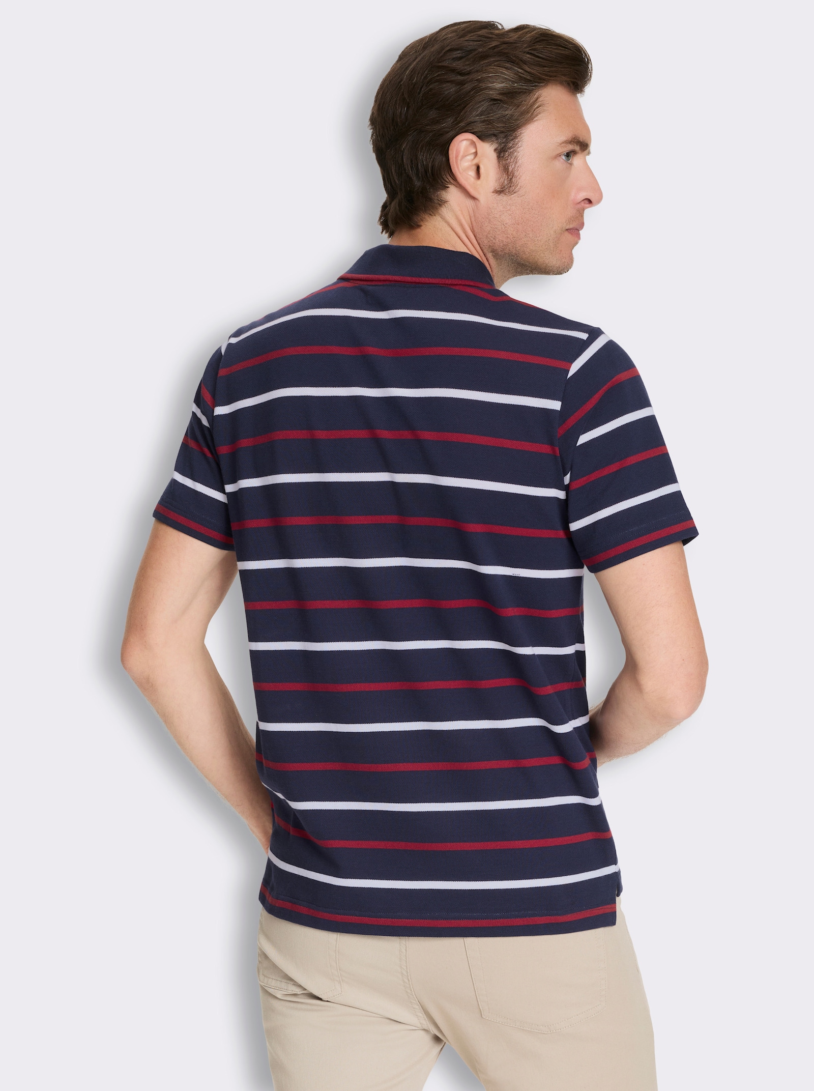 Poloshirt in Pikee-Qualität - marine-gestreift