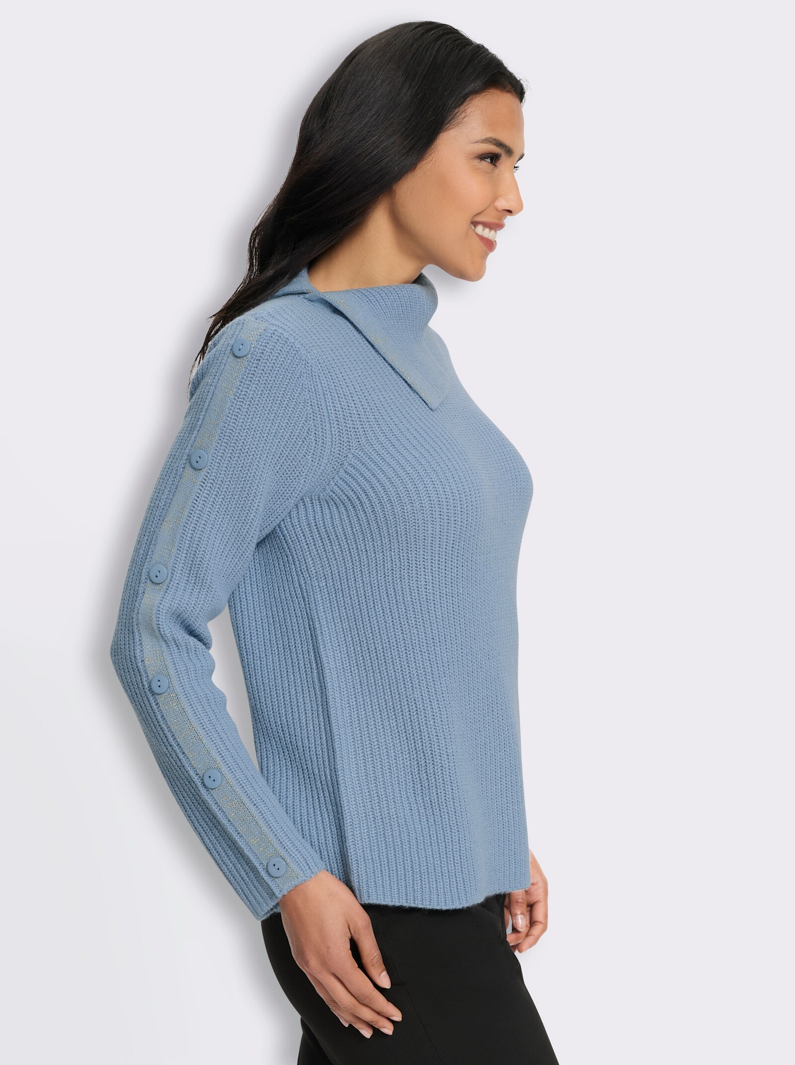 Langarm-Pullover mit asymmetrischem Kragen - bleu