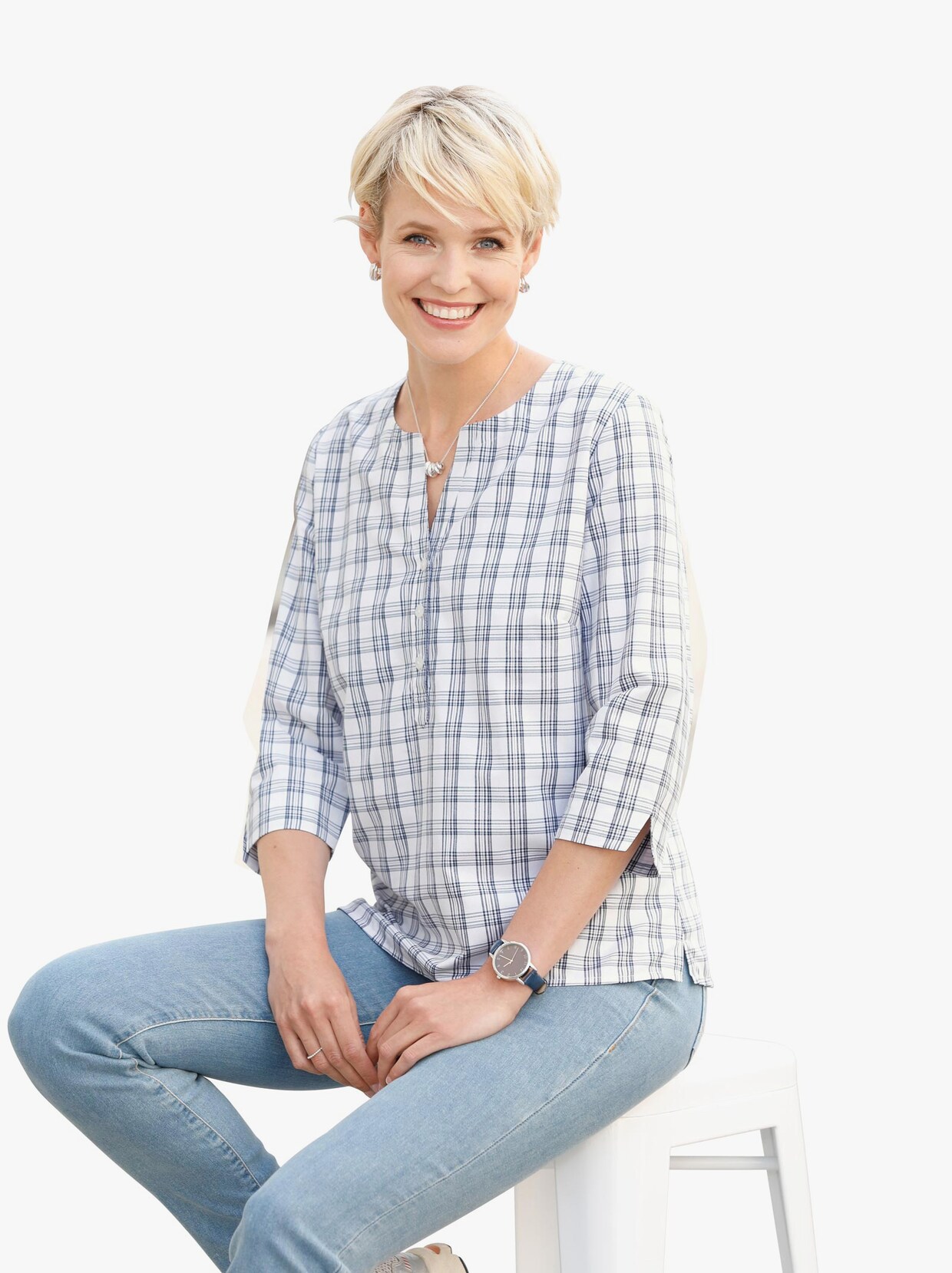 Comfortabele blouse - ecru geruit