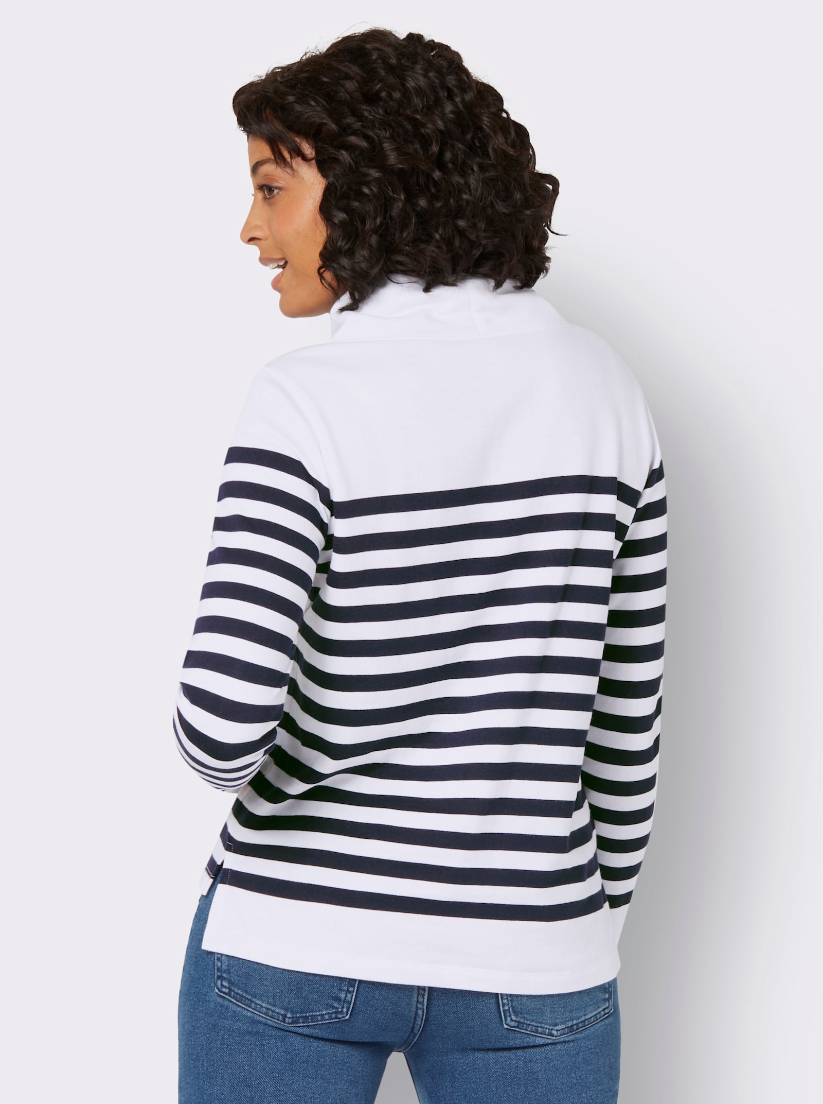 Sweatshirt mit verlängertem Rückteil - weiss-marine-geringelt