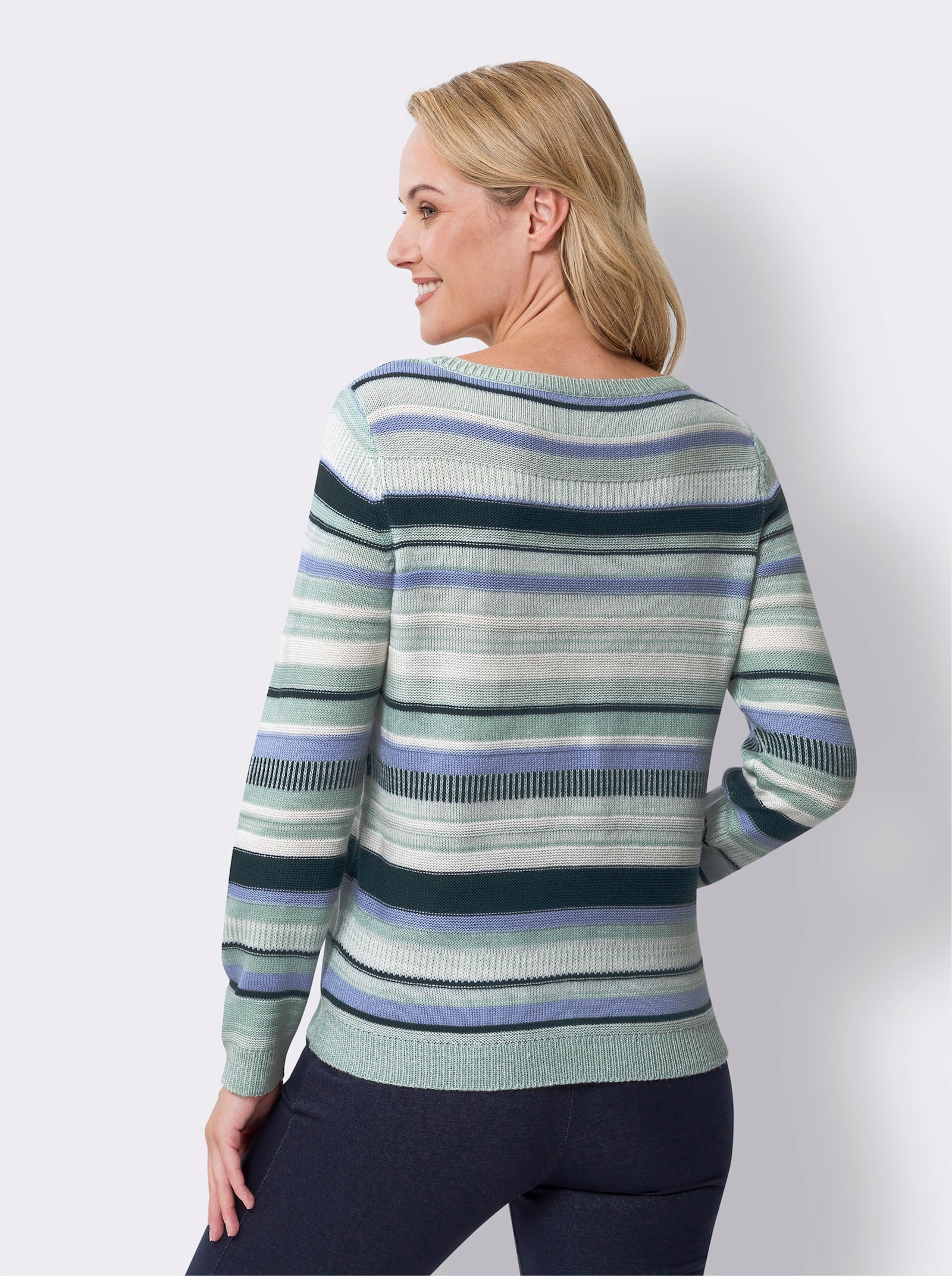 Langarm-Pullover im Streifen-Dessin - kalkmint-petrol-geringelt