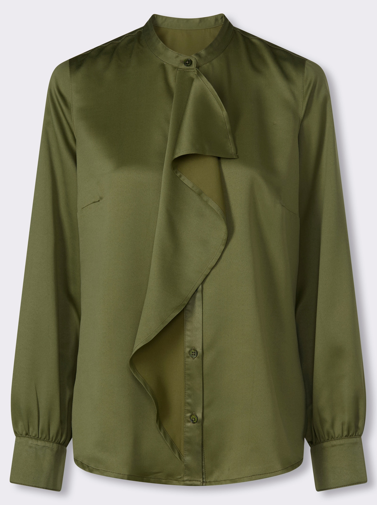 Langarm-Bluse mit Volant - oliv