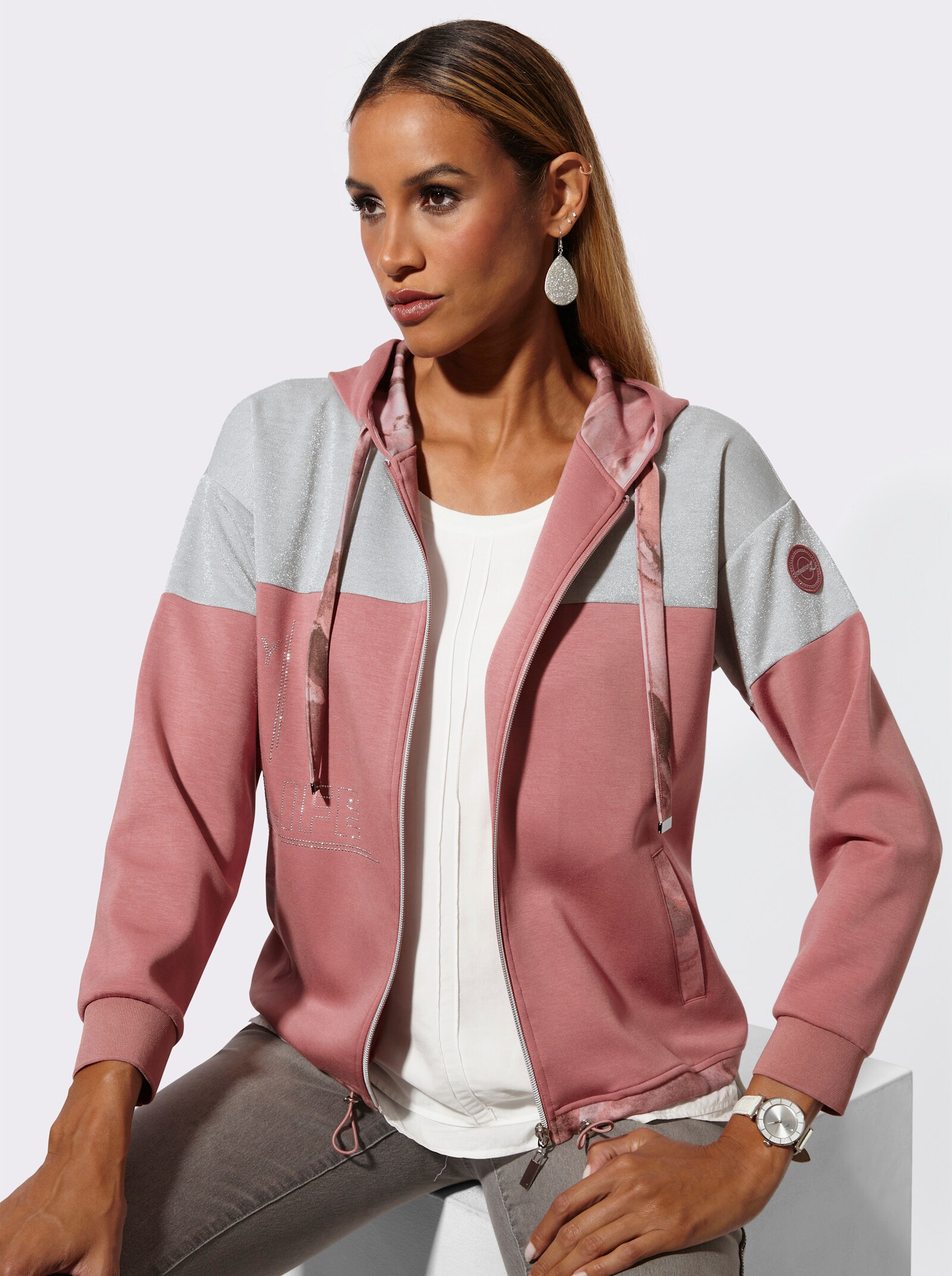 Shirtjacke mit Modal - rosenholz-hortensie-bedruckt