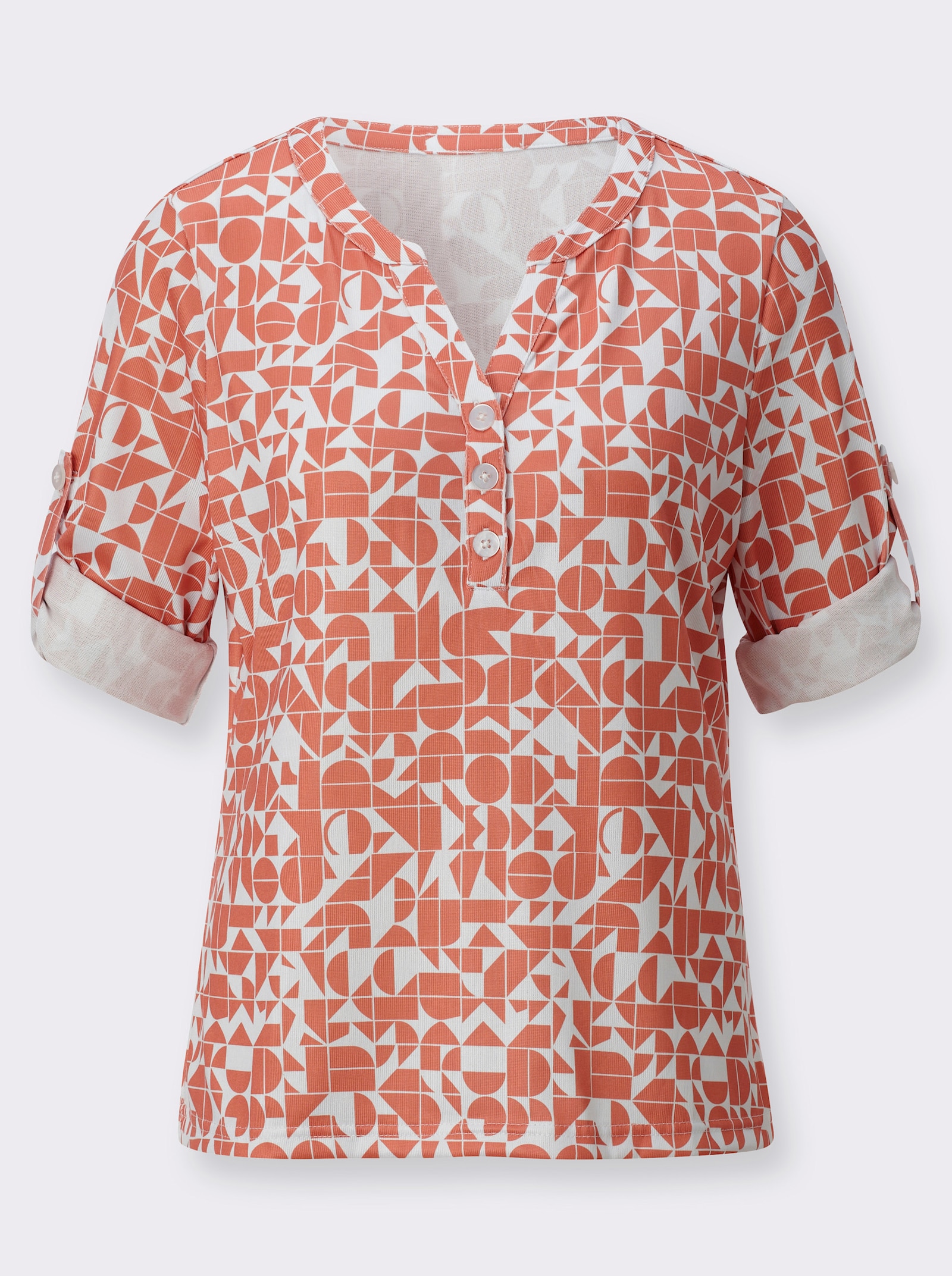 Blusenshirt mit kurzer Knopfleiste - papaya-ecru-bedruckt