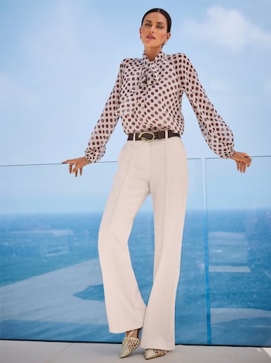 heine Schluppenbluse aus weich fließendem Chiffon - ecru-schoko-getupft