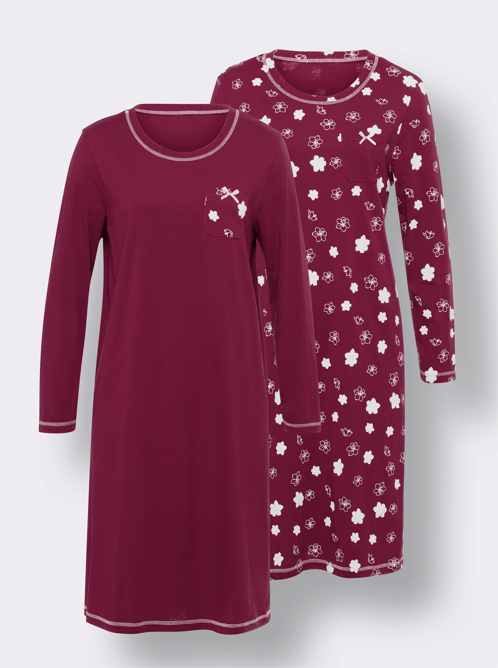 Nachthemden mit Kontrast-Akzenten, im Doppelpack - malve + malve-bedruckt