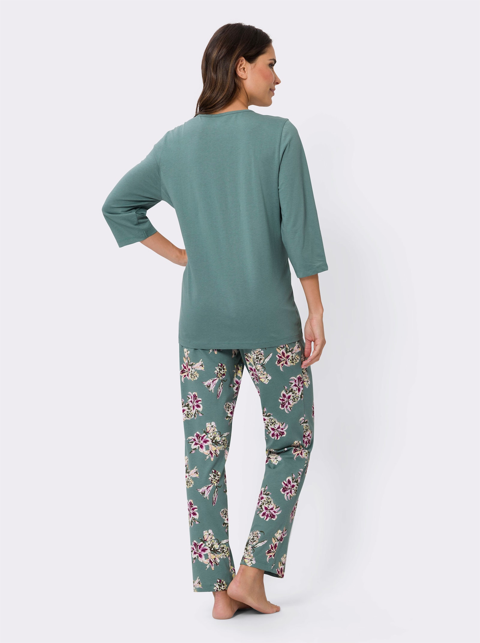 Pyjama met 3/4-mouwen, puur katoen - jade geprint