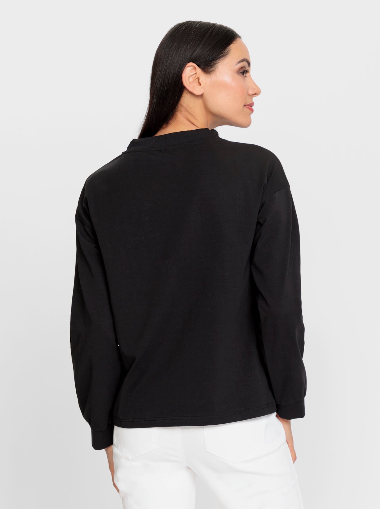 heine Langarmshirt mit Grafik-Print - schwarz-camel-bedruckt