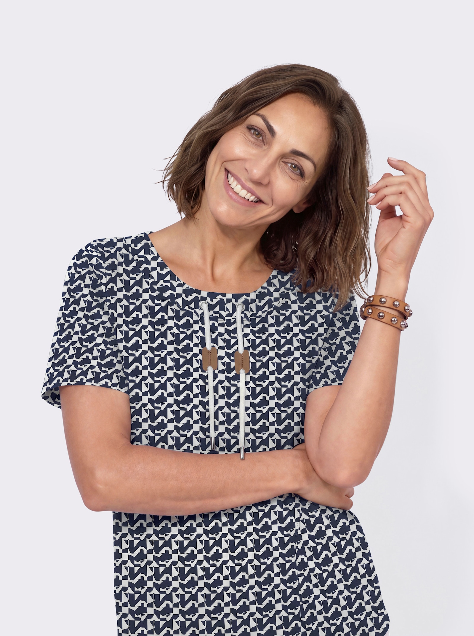 Shirt mit Druck - marine-ecru-bedruckt