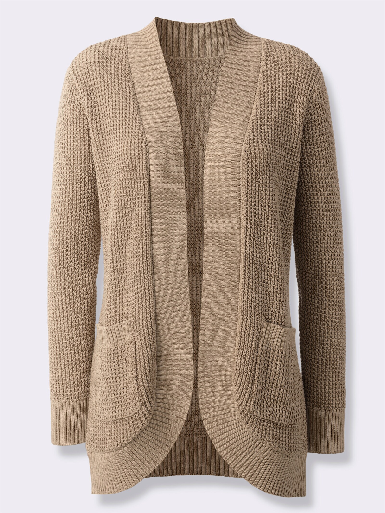 Strickjacke mit abgerundetem Saum vorne - beige