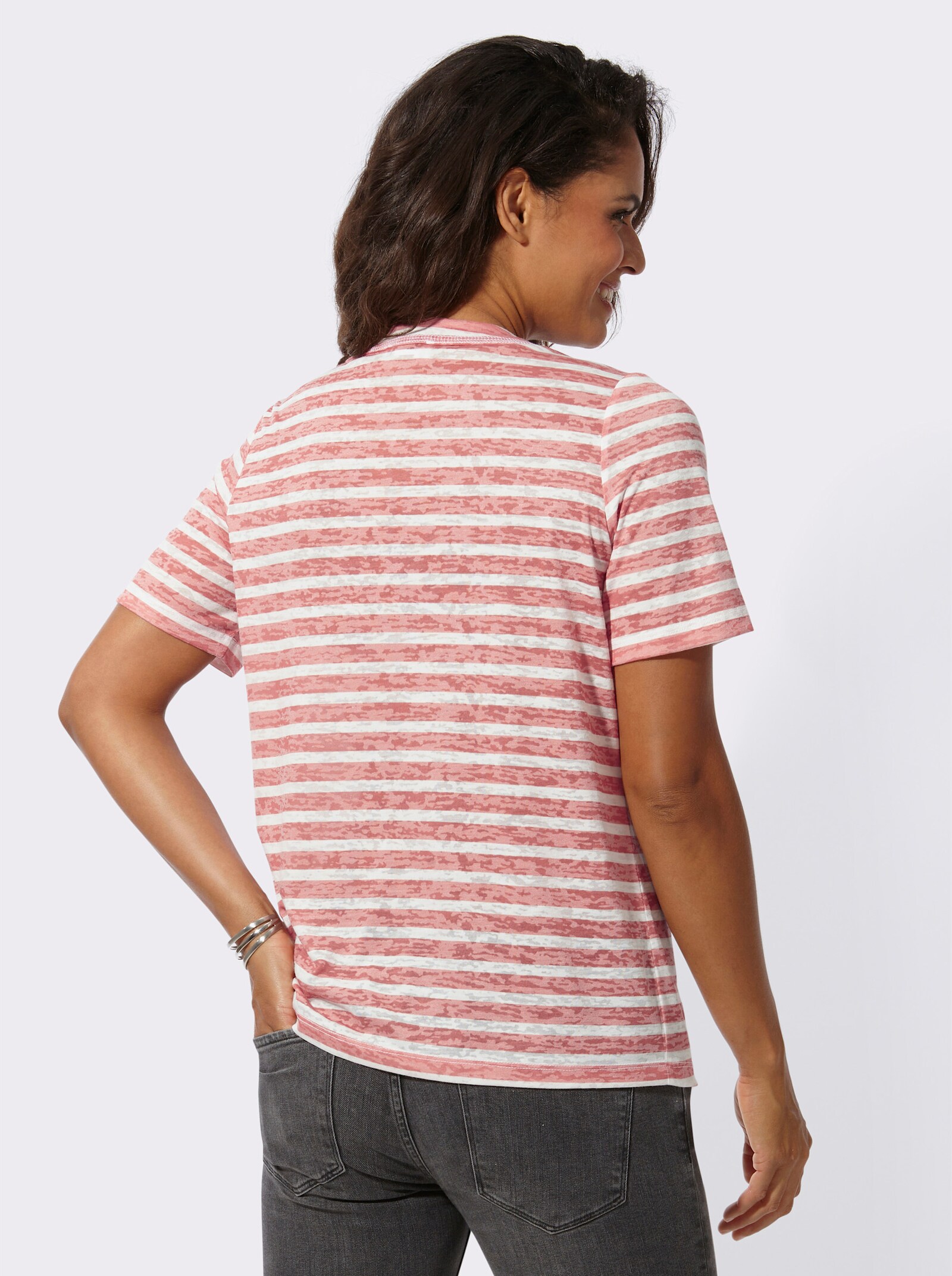 Shirtjacke mit kurzen Ärmeln, geringelt - papaya-ecru-geringelt