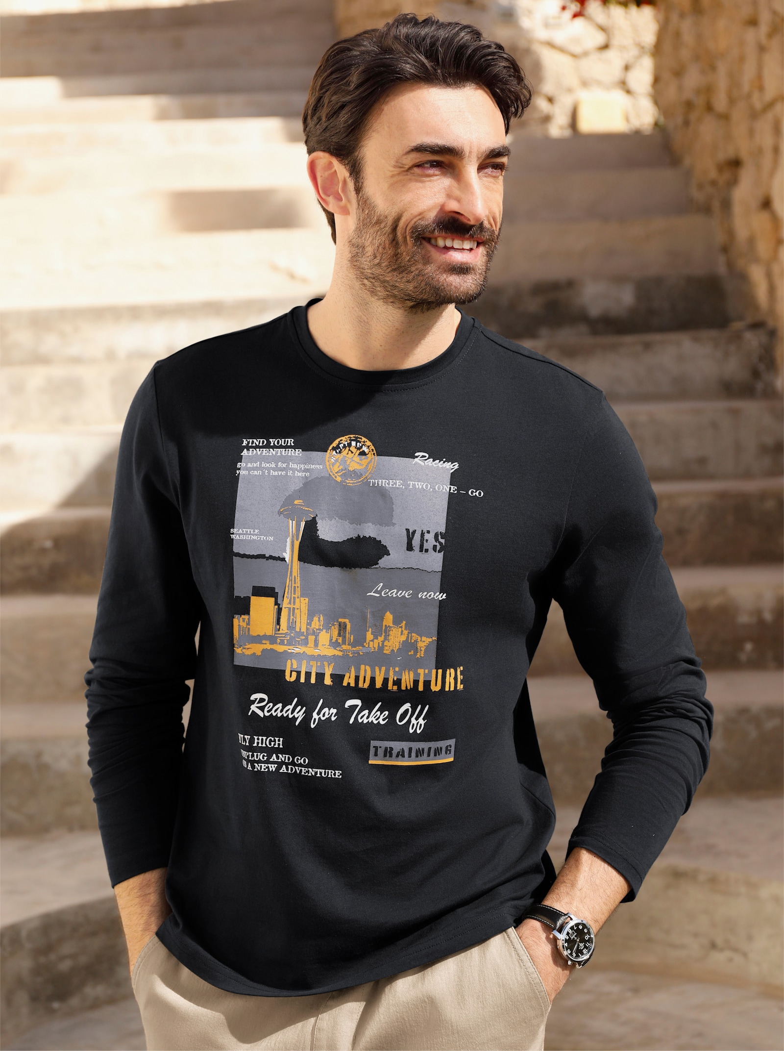 Catamaran Langarmshirt mit Frontdruck - graphit-bedruckt