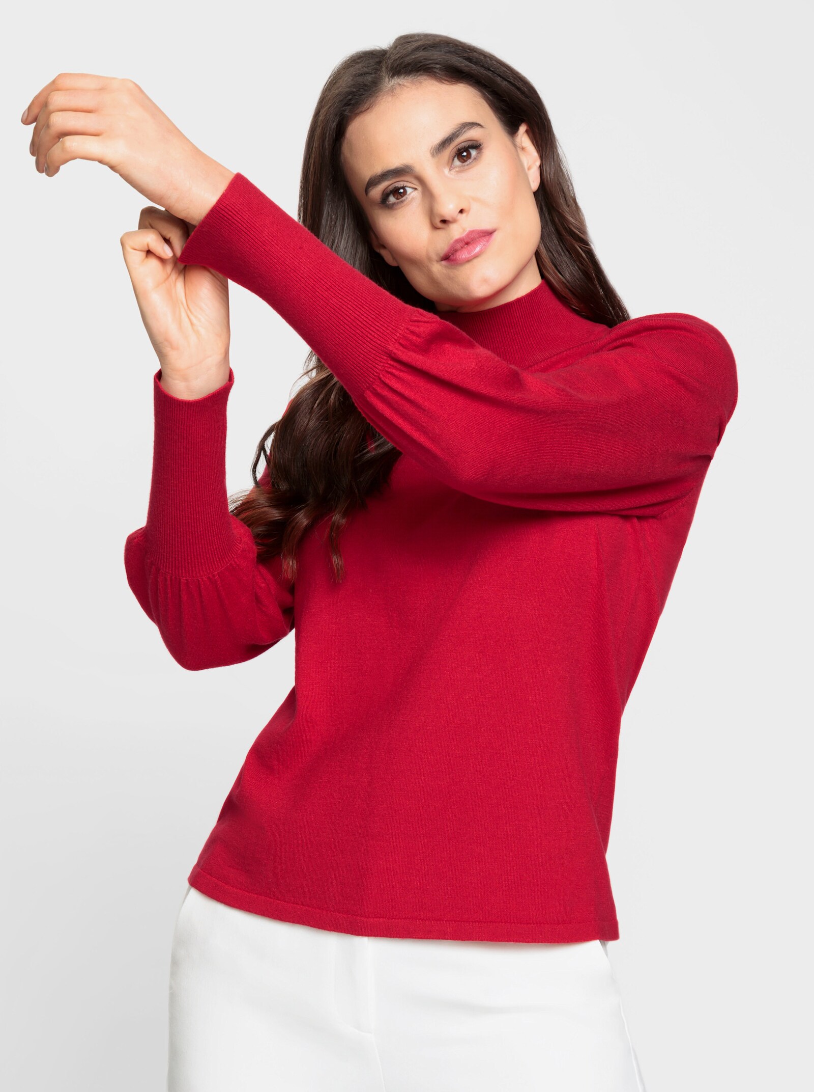 heine Pullover van fijntricot met lange ballonmouwen - rood
