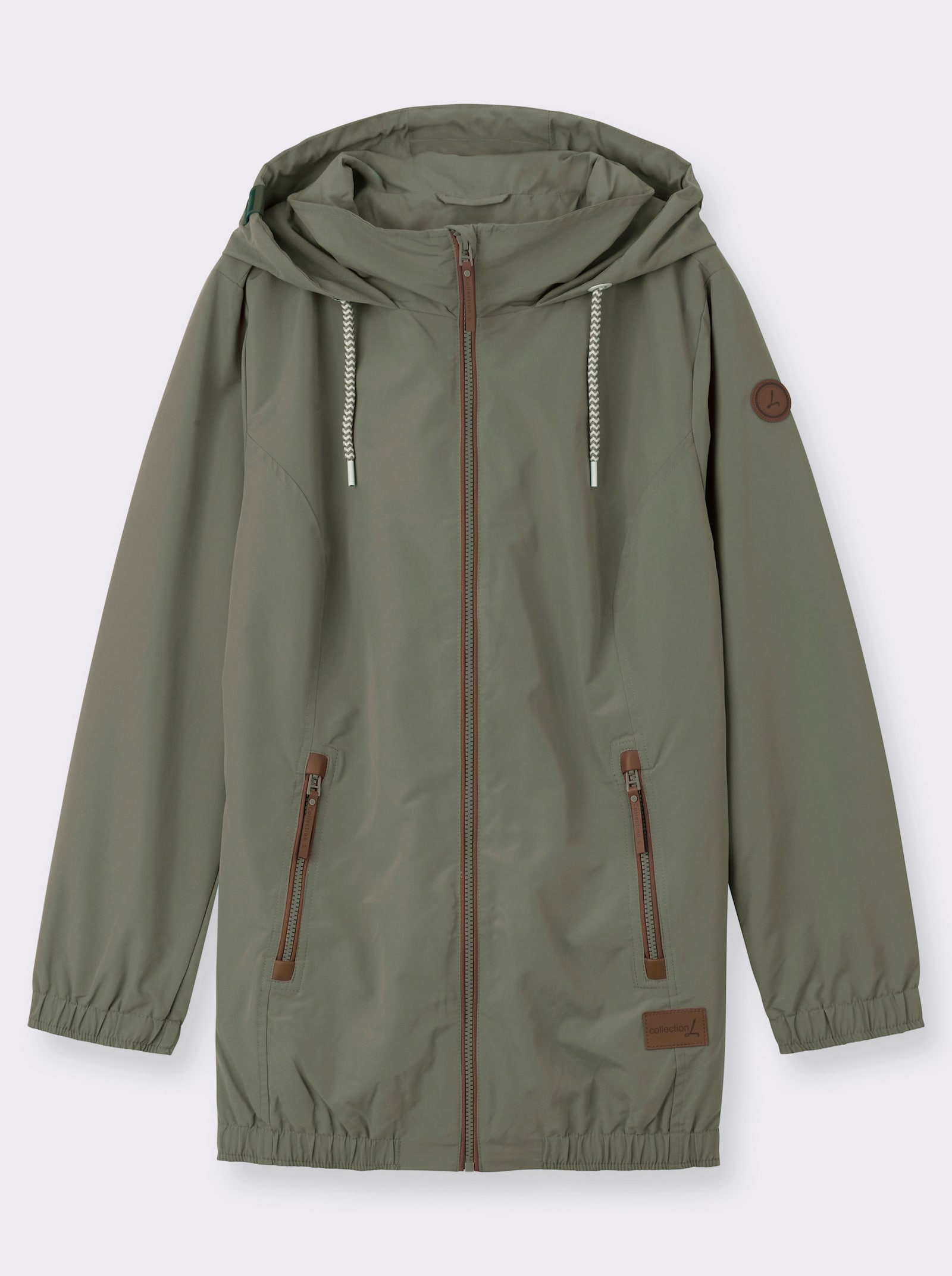 Freizeitjacke mit Lederimitat-Paspeln - khaki