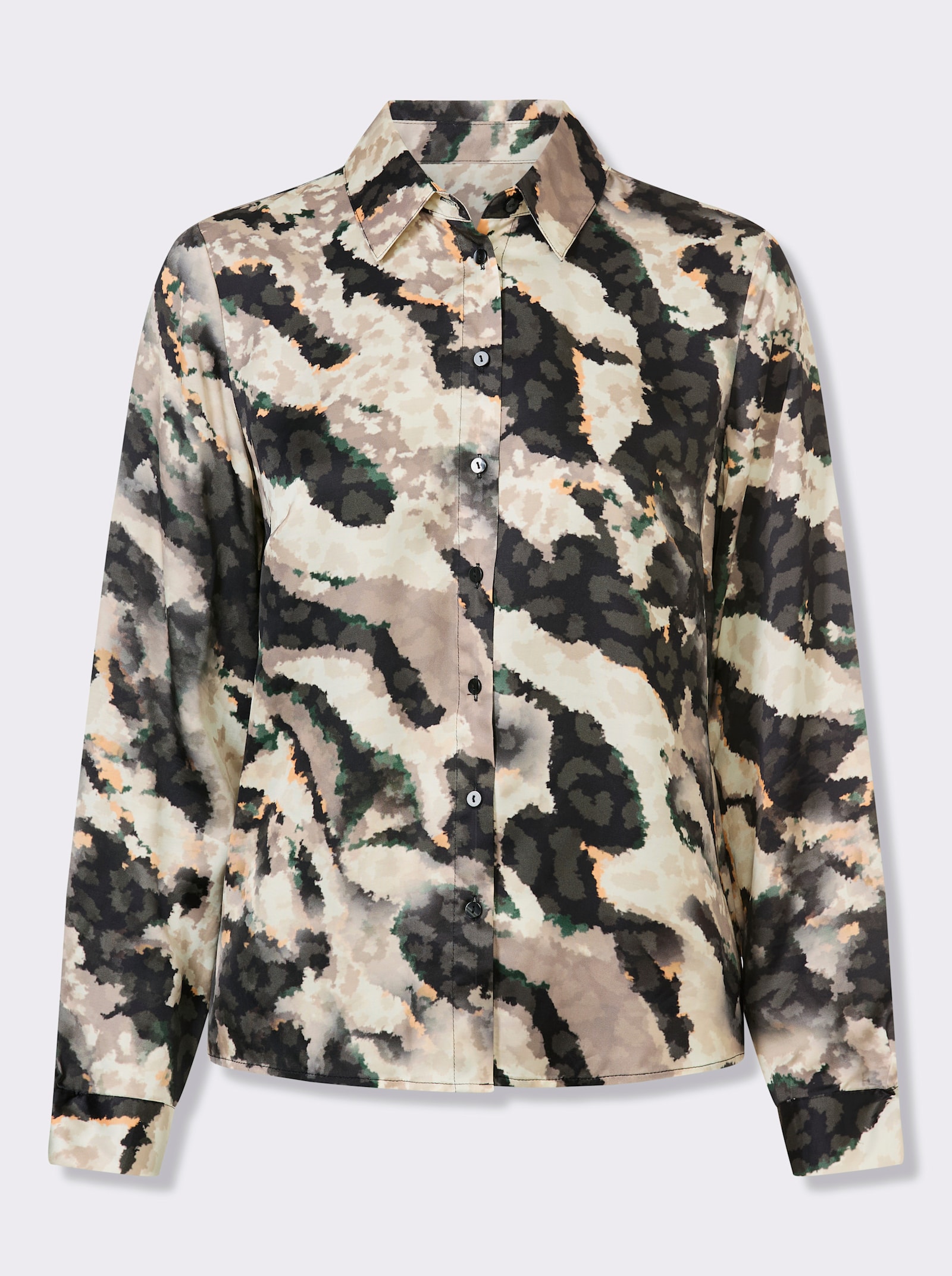 heine Hemdbluse mit Quetschfalte hinten - schwarz-champagner-bedruckt