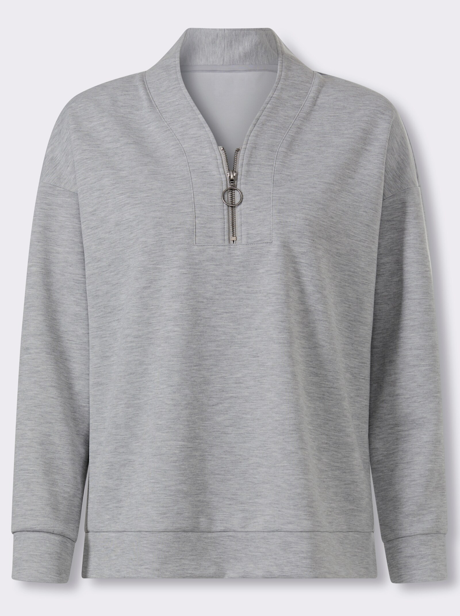 heine Stehkragenshirt mit Seitenschlitzen - grau-meliert