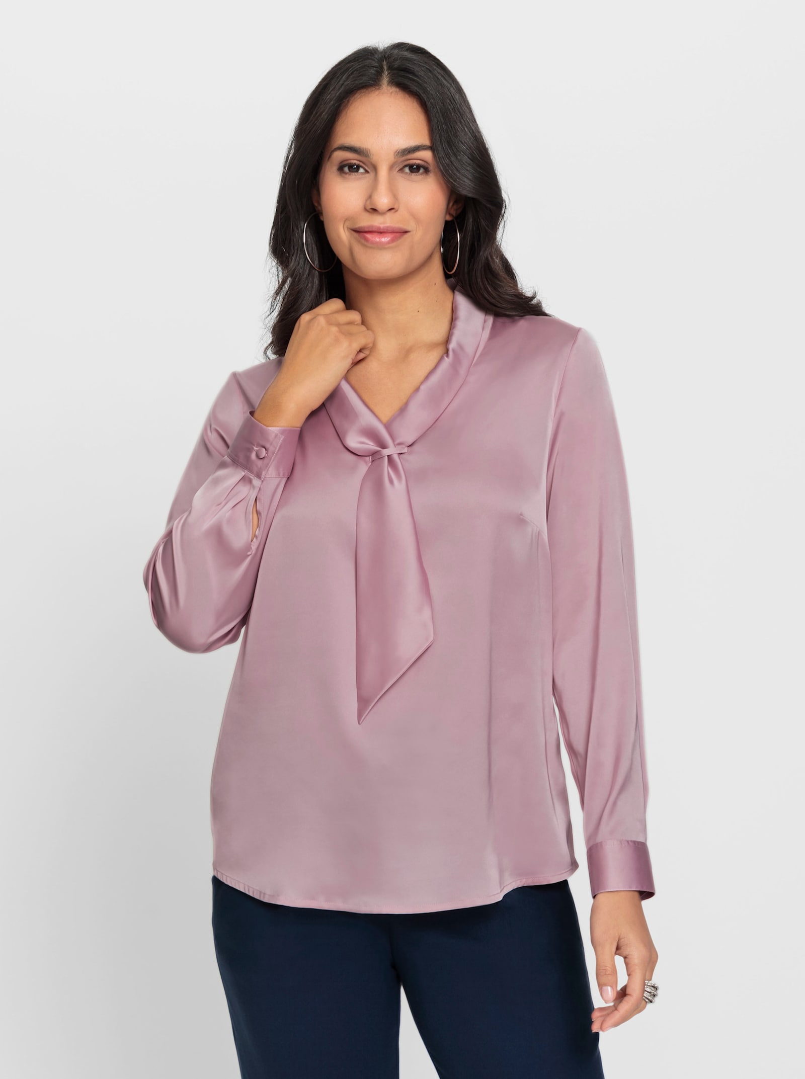 Satinbluse mit Schalkragen - rosé