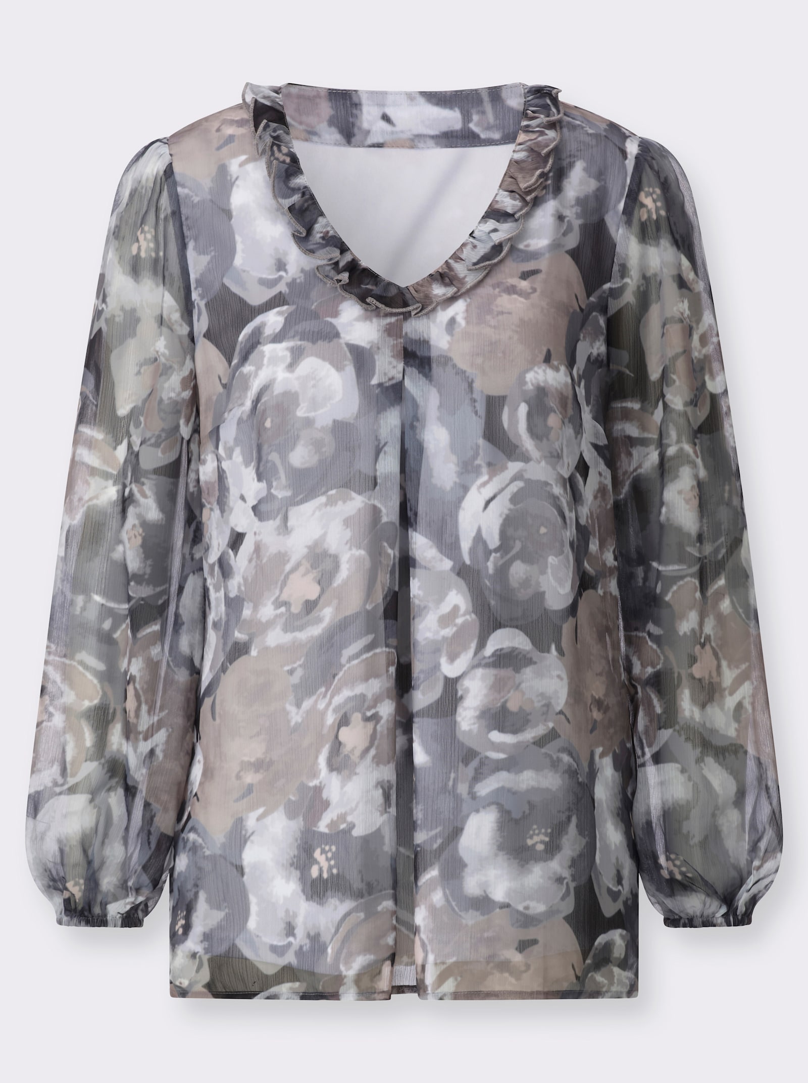 Tunika mit Volant - sesam-schwarz-bedruckt