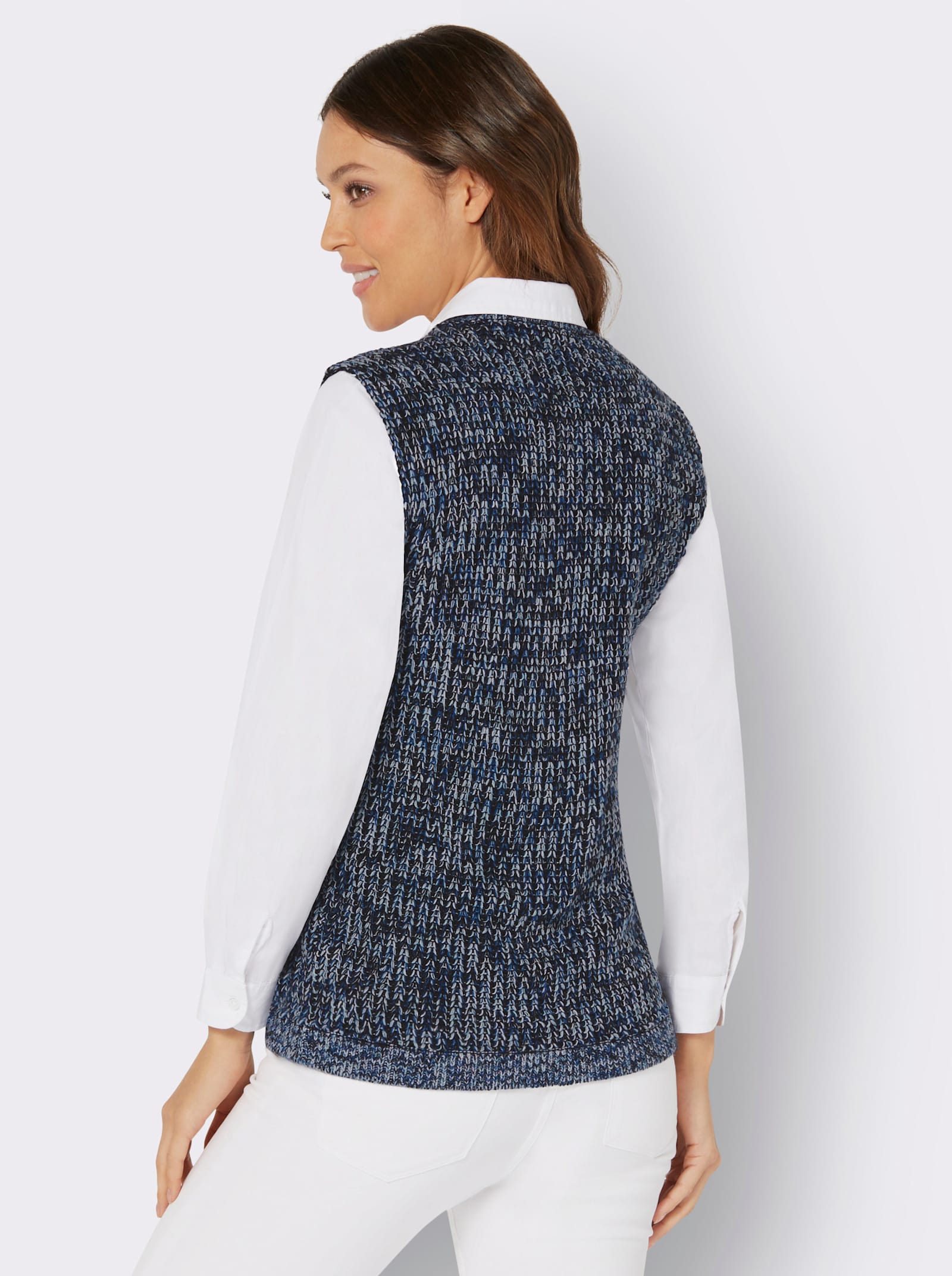 Pullunder mit Strickmuster, Melange-Garn - royalblau-aqua-meliert