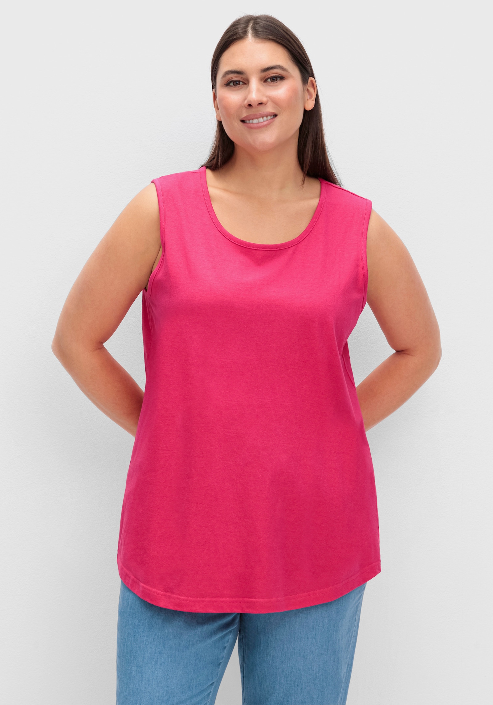 Longtop mit abgerundetem Saum - royalblau + pink