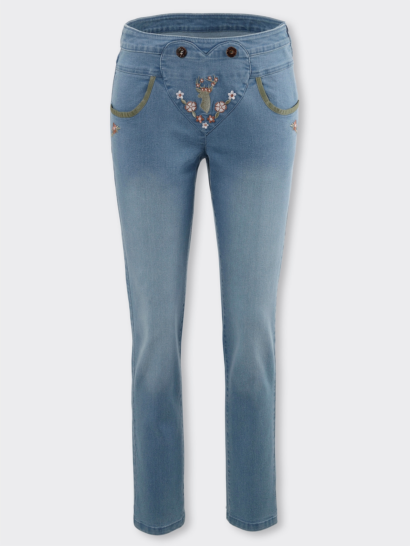 Trachtenjeans mit Stickereien - blue-bleached