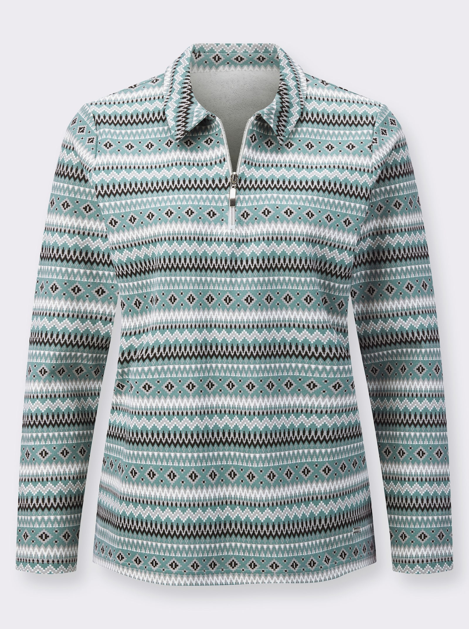 Langarmshirt mit Hemdkragen - jade-steingrau-bedruckt