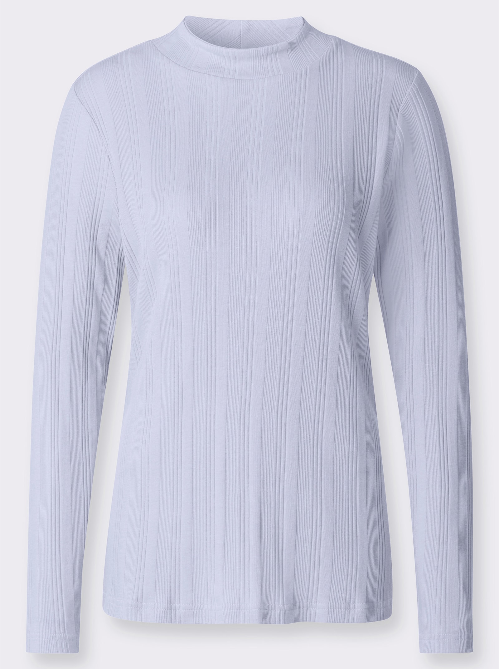 Rippshirt mit Stehkragen - hellblau