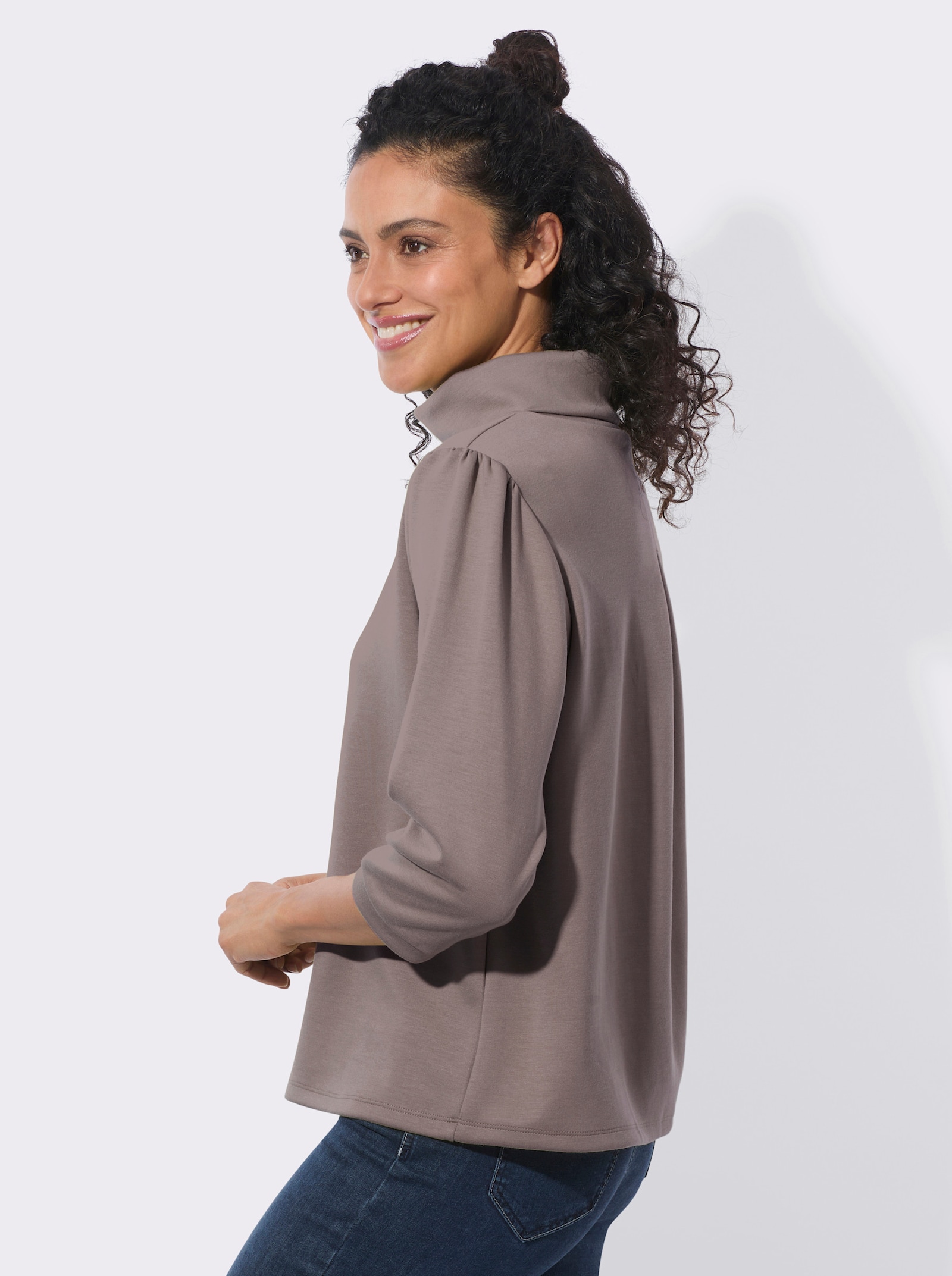  Sweatshirt mit Kellerfalte hinten - dunkeltaupe