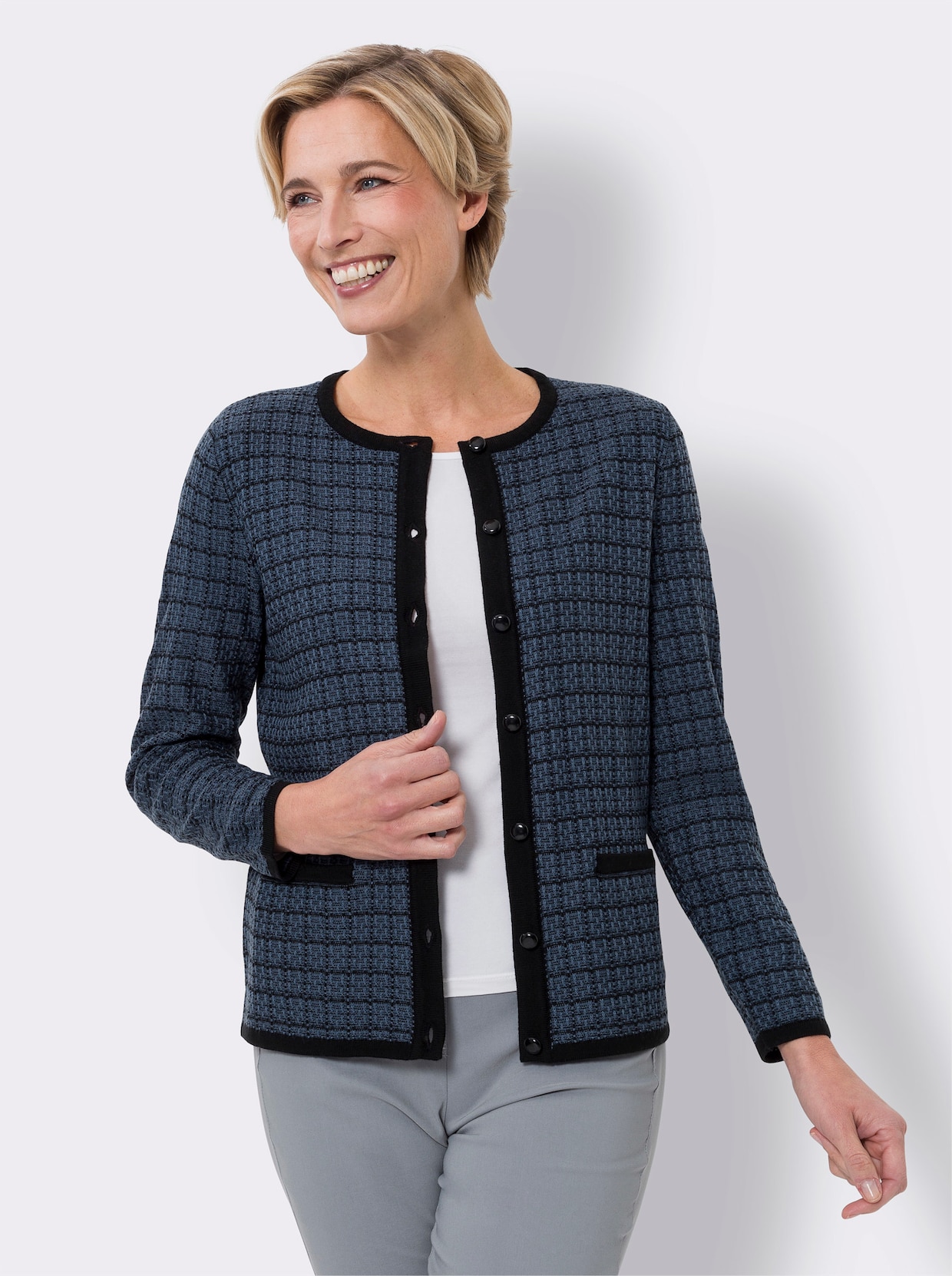 Strickjacke - rauchblau-schwarz-gemustert