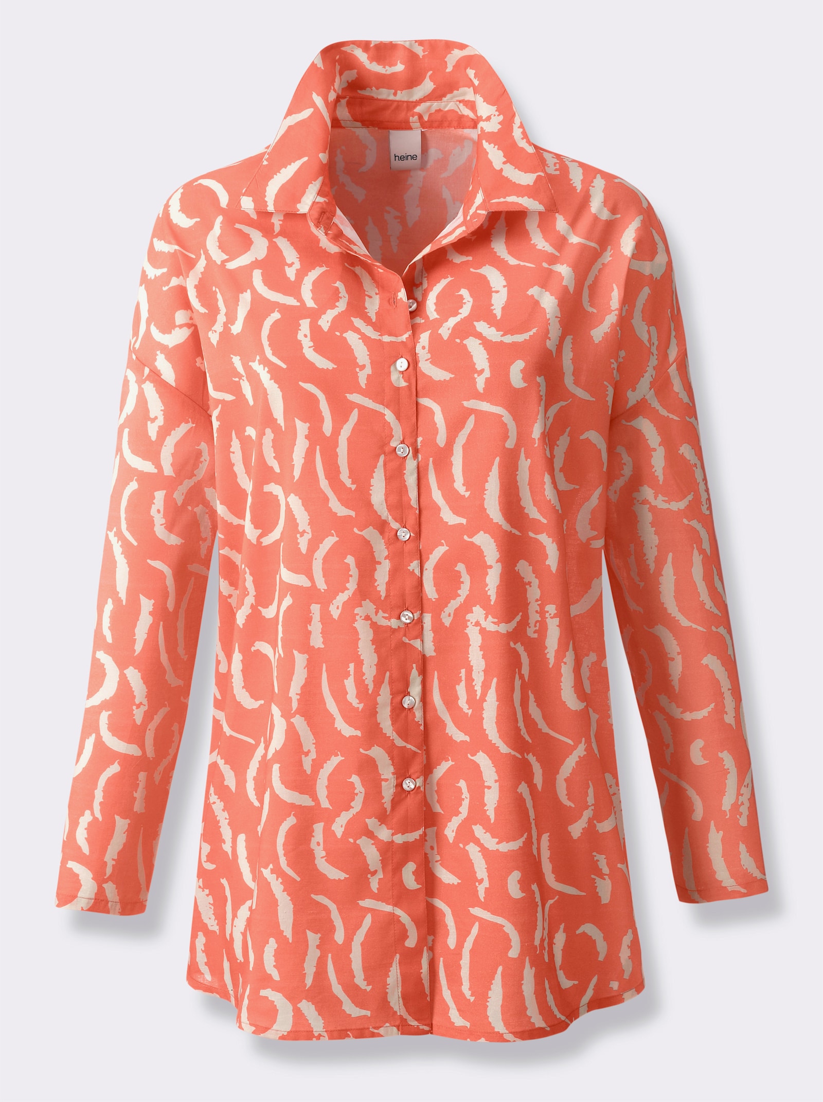 heine Druckbluse mit Hemdkragen - koralle-sand-bedruckt