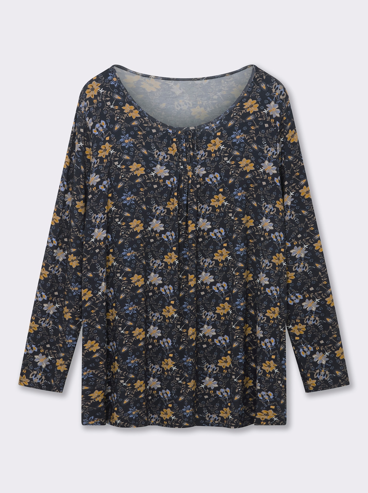 Print-Shirt aus Viskose-Stretch - marine-ocker-bedruckt