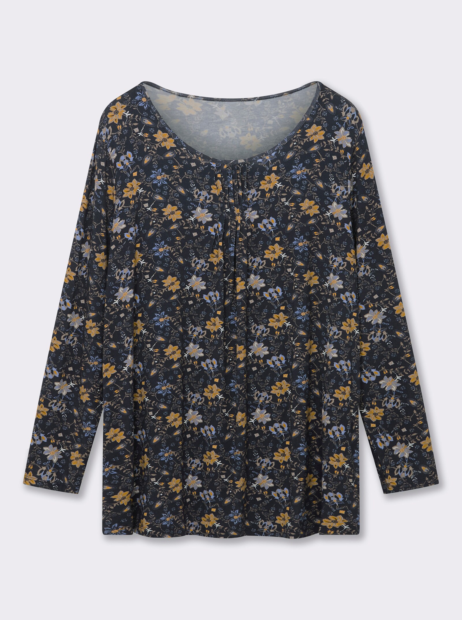 Print-Shirt aus Viskose-Stretch - marine-ocker-bedruckt