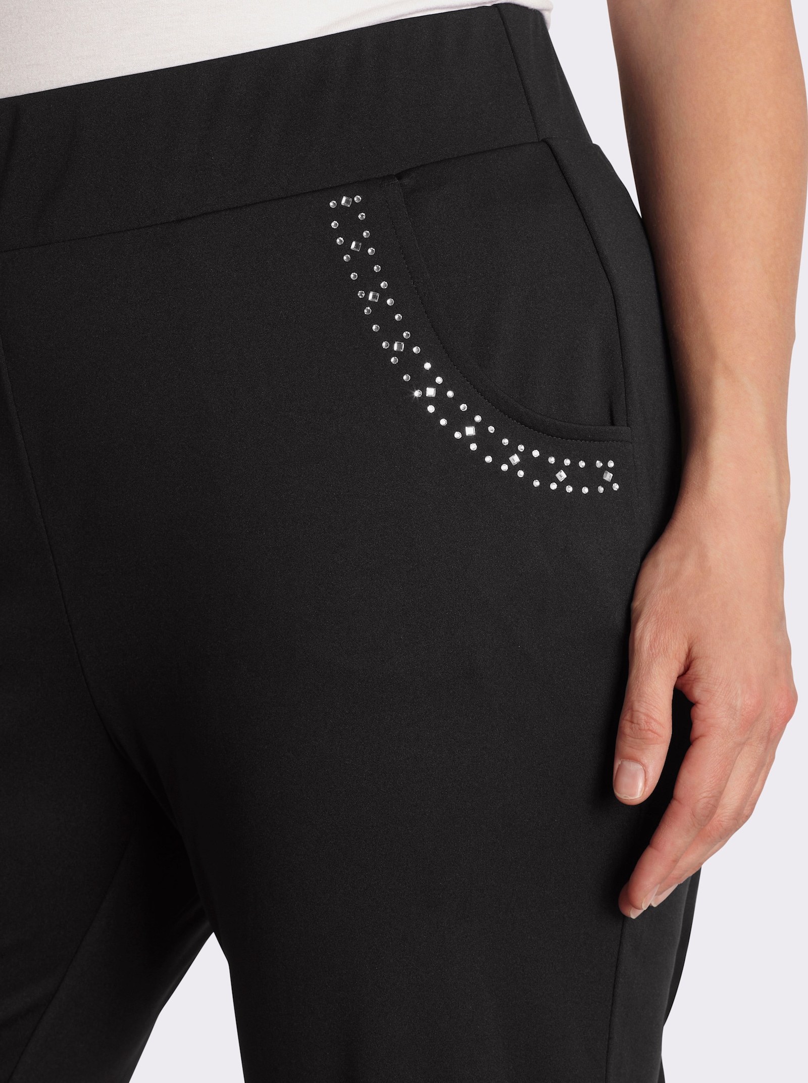 Schlupfhose mit Ziersteinchen - schwarz