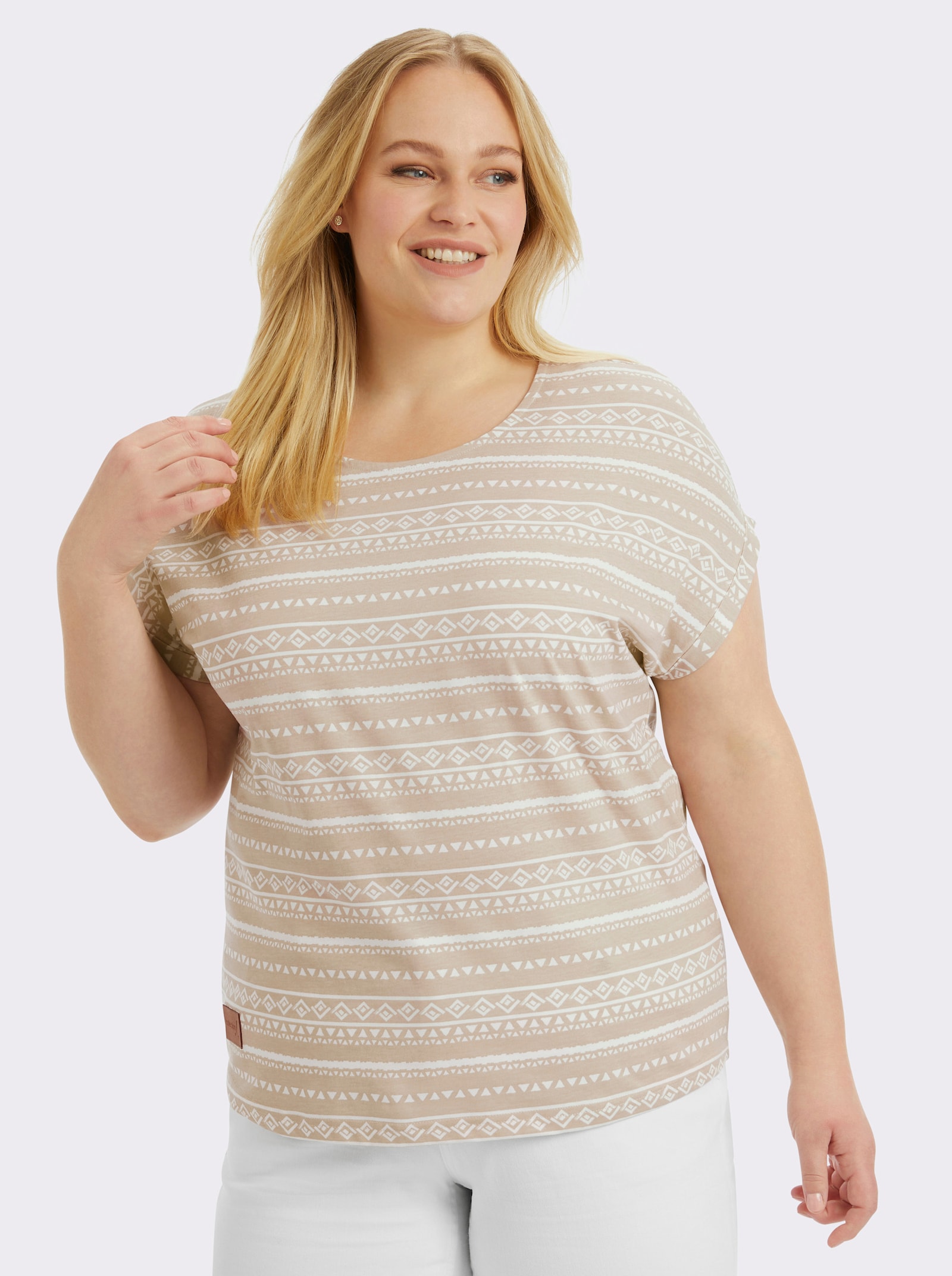 Print-Shirt mit Rundhals-Ausschnitt - beige-ecru-bedruckt