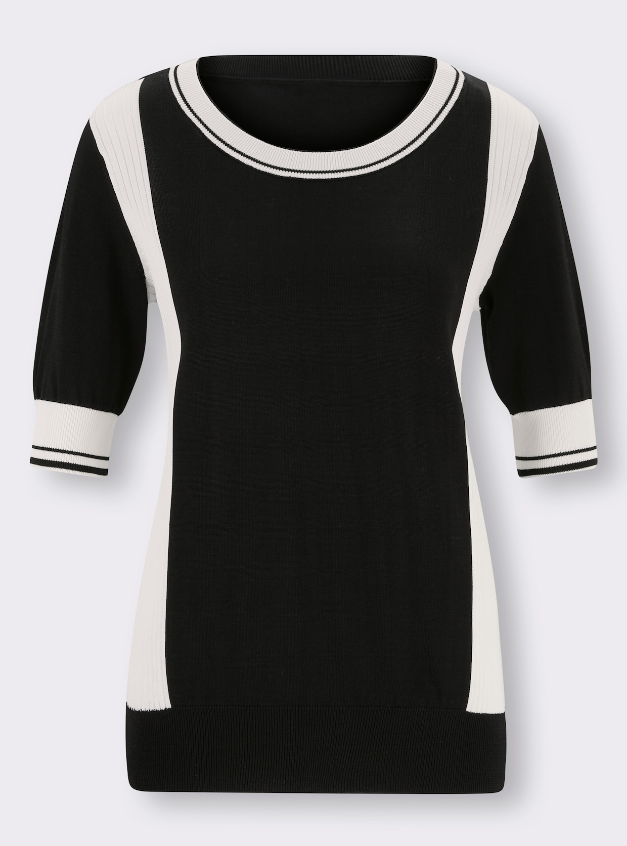 heine Pullover met korte mouwen - zwart/wit gedessineerd