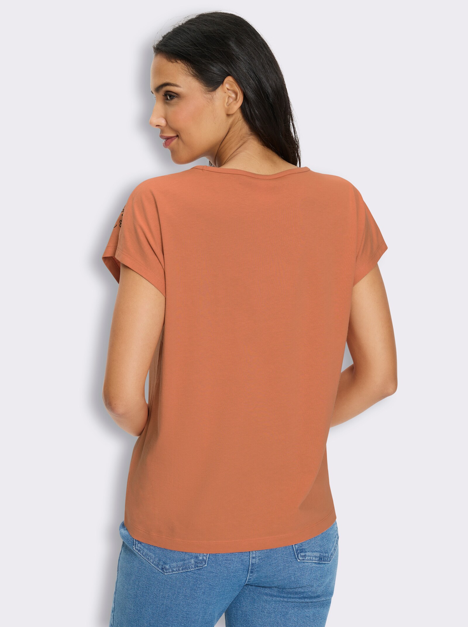 Rundhalsshirt mit Ornament-Muster - papaya