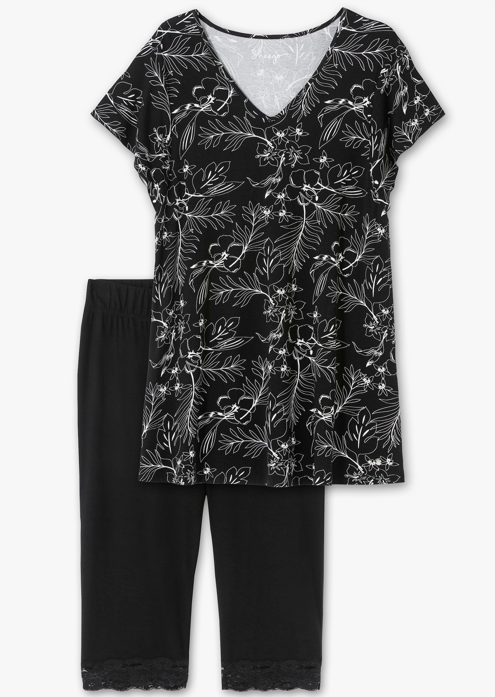 sheego Shirt und Leggings im Set - schwarz-weiß