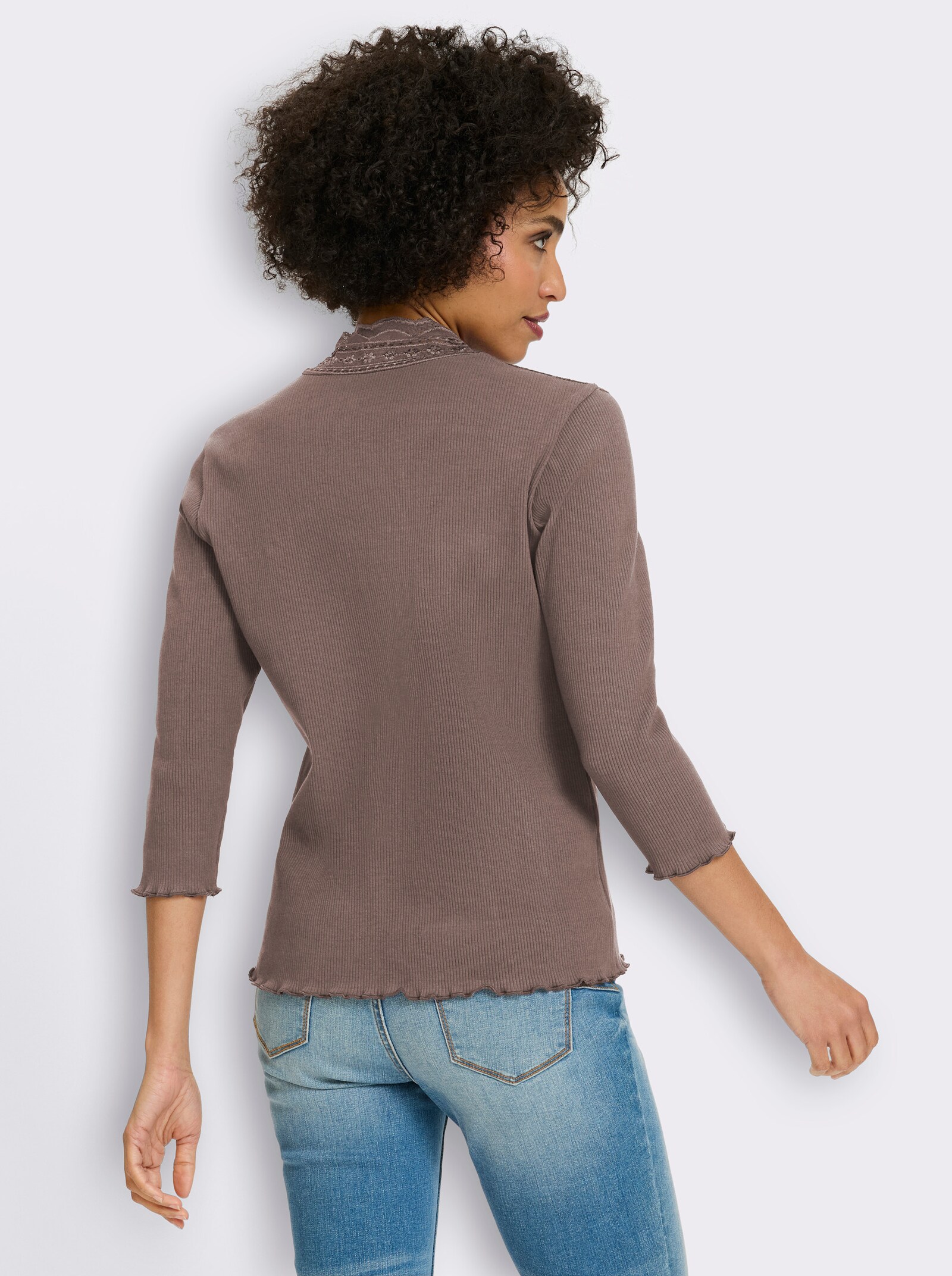 heine 3/4-Arm-Shirt mit Spitzeneinsatz - dunkeltaupe