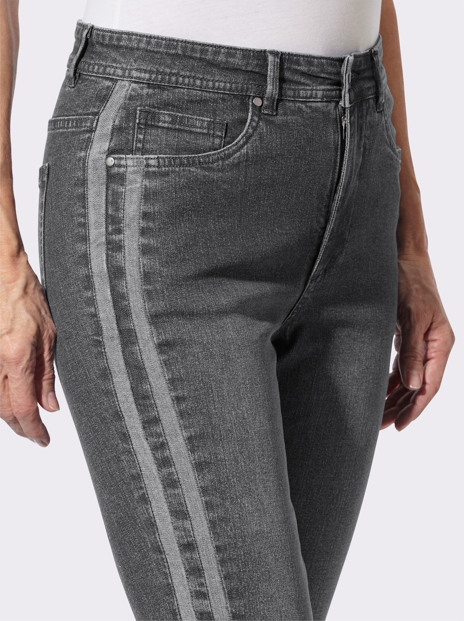 Gerade Jeans mit seitlichen Kontraststreifen - anthrazit-grey-denim
