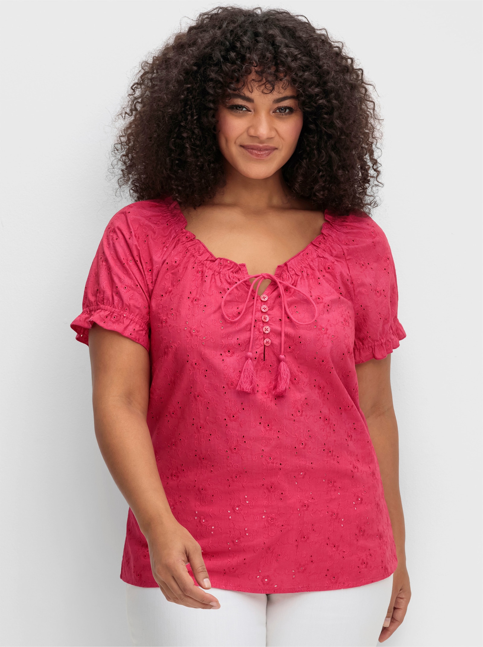 sheego by Joe Browns Tunika mit Lochstickerei - pink