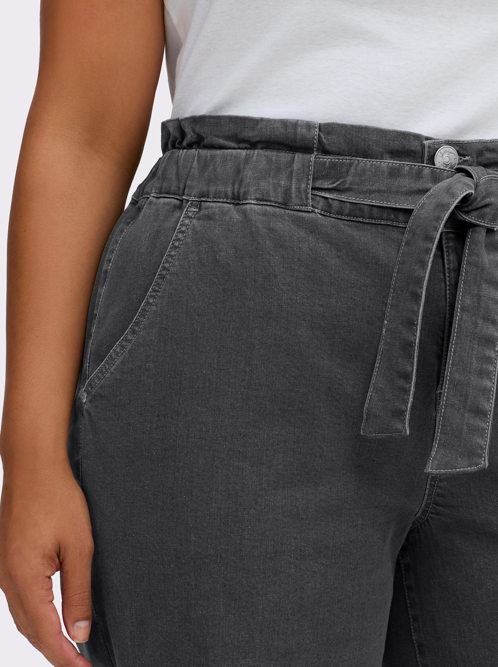 sheego Jeans in paperbaglook, met bindceintuur - antraciet/grey-denim